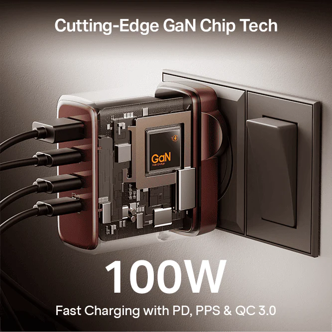 100W GaN Charger | 100W Fast Charger with GaN Chip Technology, 12-Layer Smart IC Protection, Quad-Port Charging - Image 10