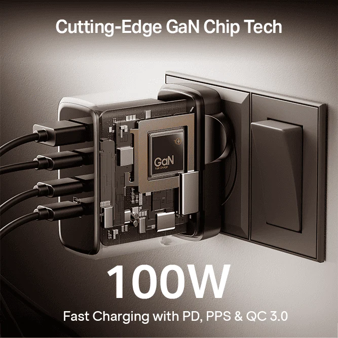 100W GaN Charger | 100W Fast Charger with GaN Chip Technology, 12-Layer Smart IC Protection, Quad-Port Charging - Image 3