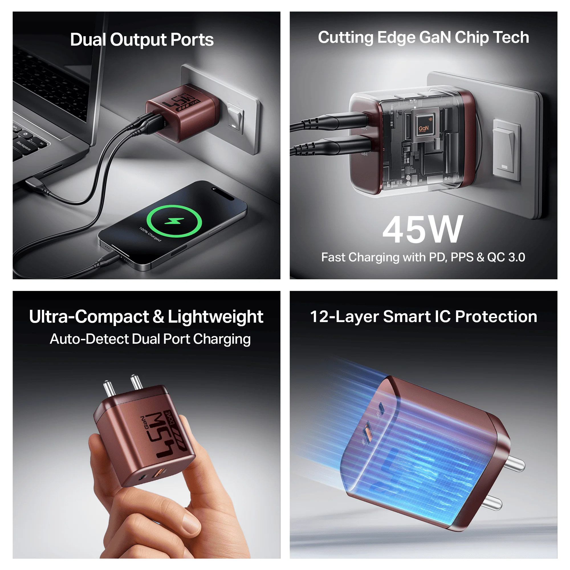 45W GaN Charger | 45W Fast Charger with GaN Chip Technology, 12-Layer Smart IC Protection, Dual-Port Charging - Image 14