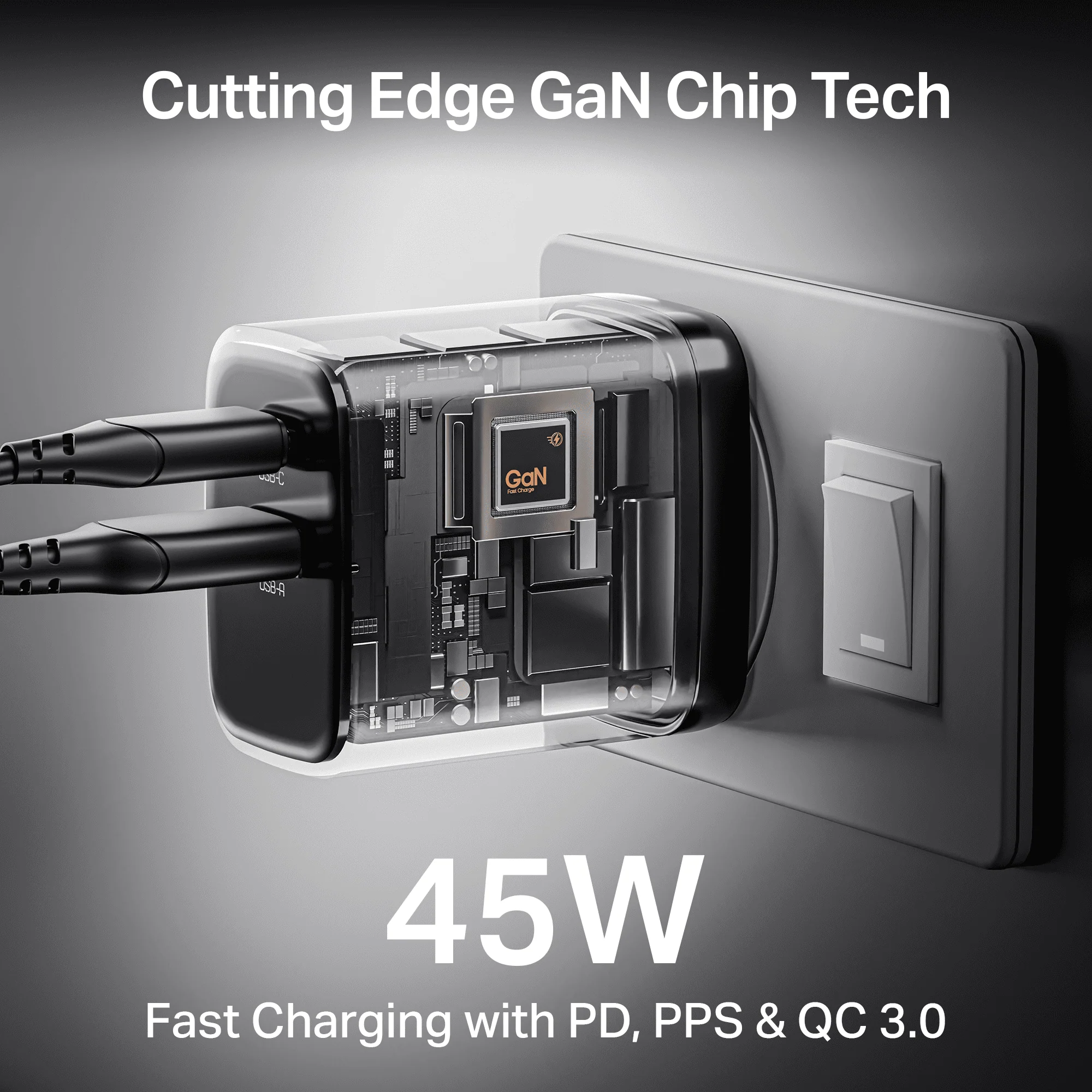 45W GaN Charger | 45W Fast Charger with GaN Chip Technology, 12-Layer Smart IC Protection, Dual-Port Charging - Image 3
