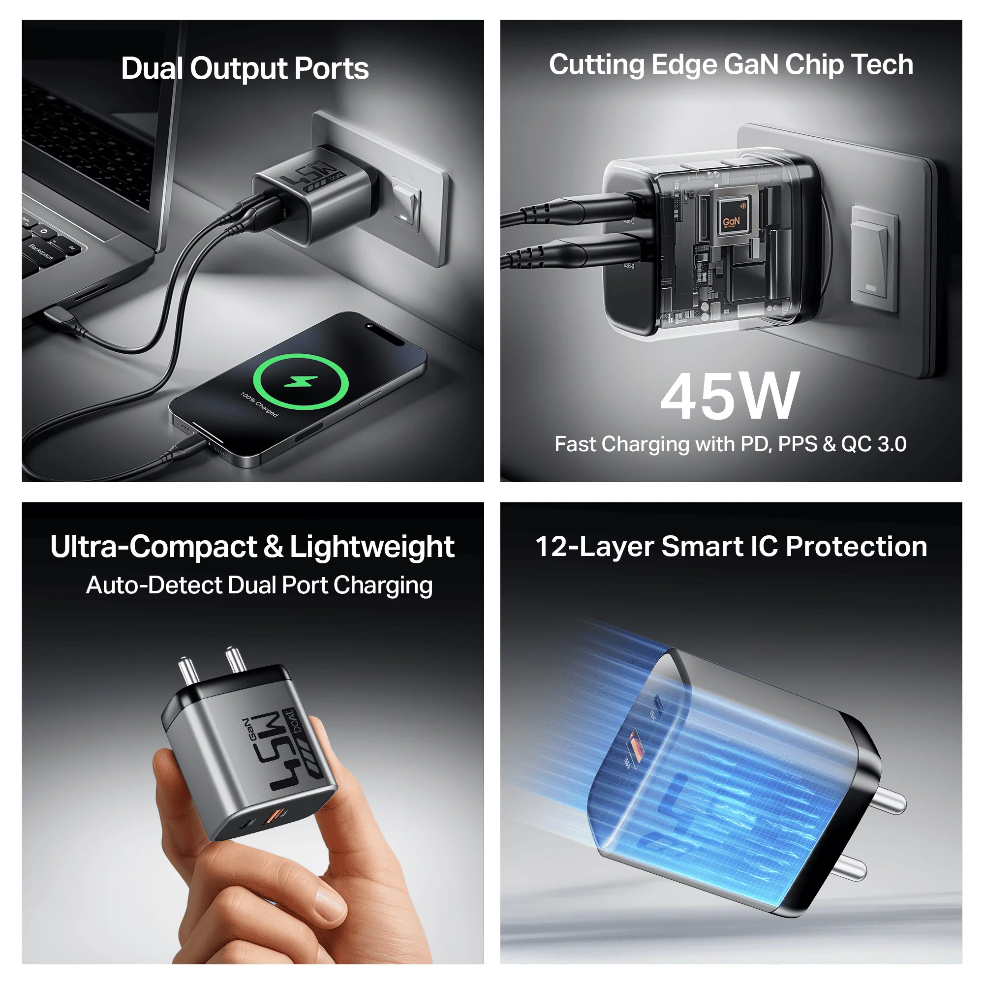 45W GaN Charger | 45W Fast Charger with GaN Chip Technology, 12-Layer Smart IC Protection, Dual-Port Charging - Image 8