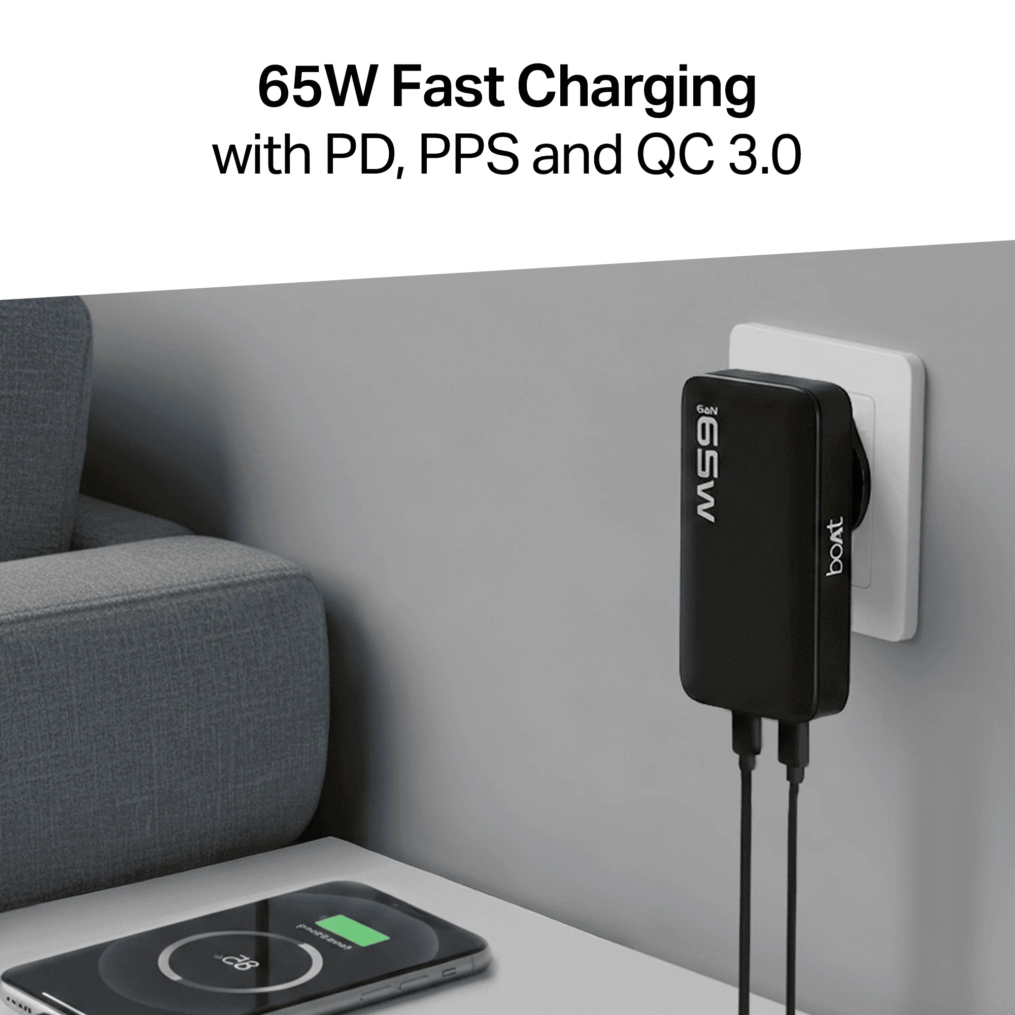 boAt 65W GaN Nano Charger | 65W Fast Charger with GaN Chip, Smart IC Protection & Dual-Port Charging - Image 2
