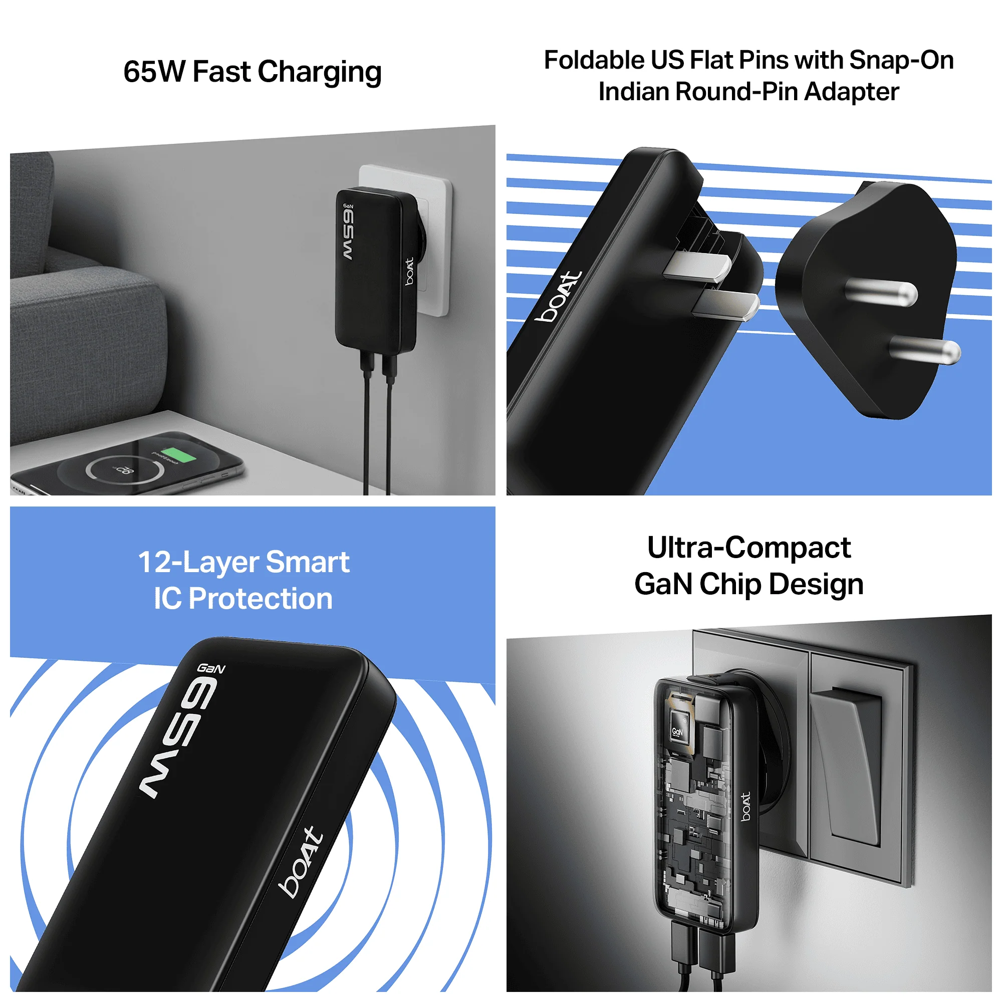 boAt 65W GaN Nano Charger | 65W Fast Charger with GaN Chip, Smart IC Protection & Dual-Port Charging - Image 8