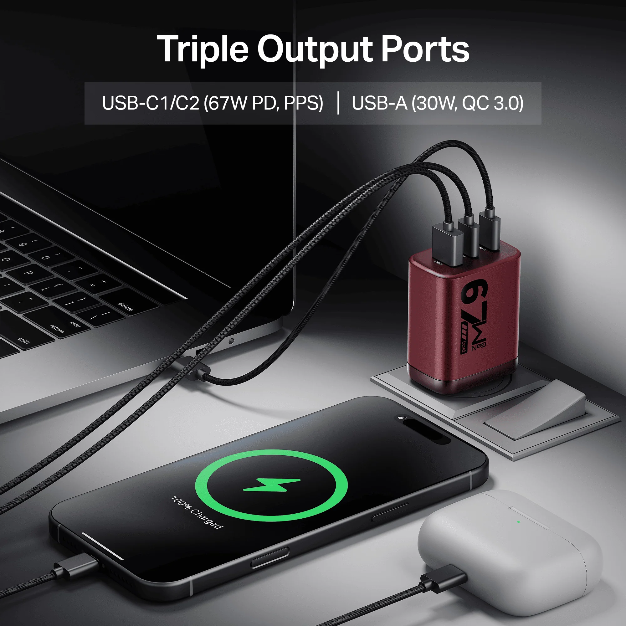 67W GaN Charger | Fast Triple-Port Charger with GaN Chip, Auto-Detect Tech & Smart IC Protection - Image 13