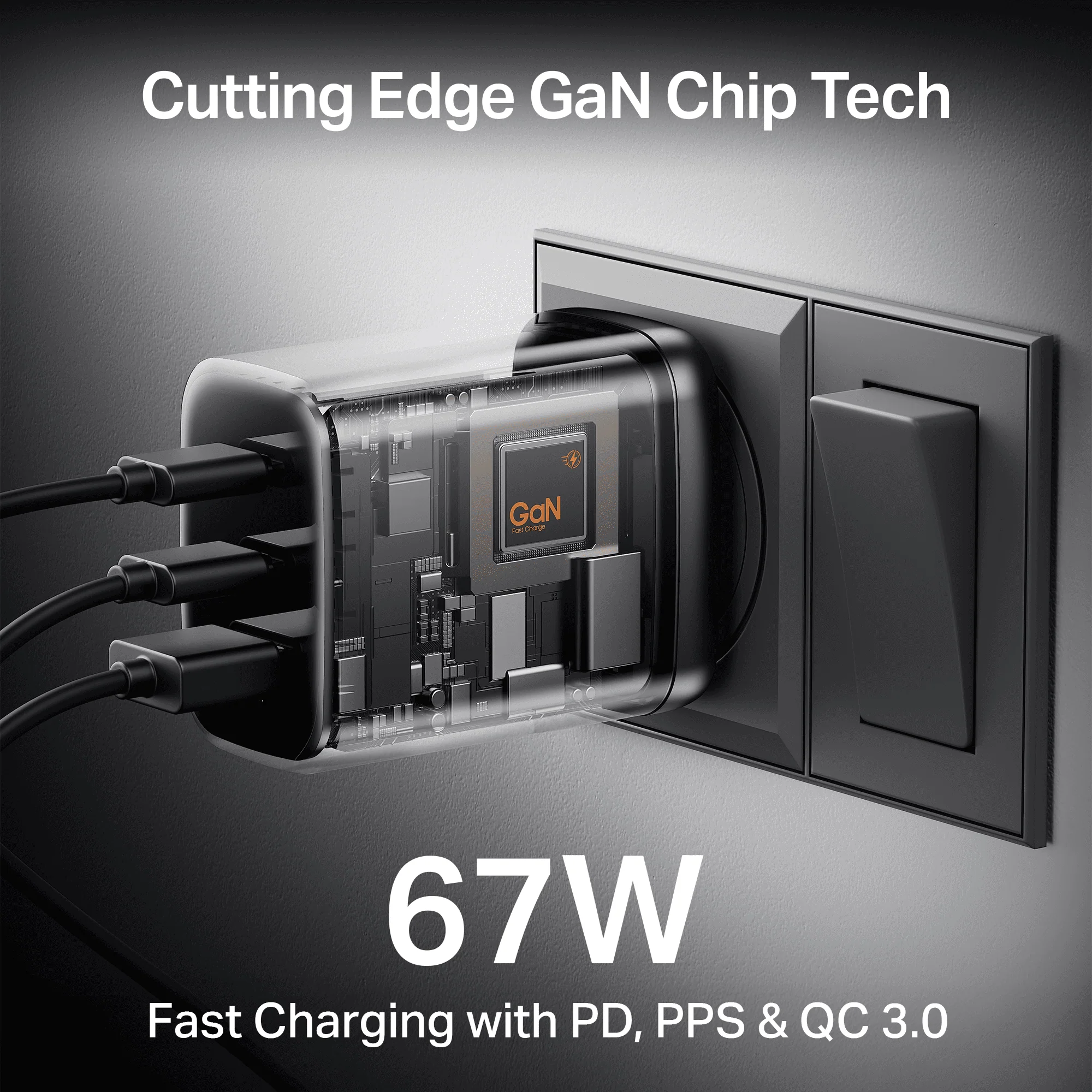 67W GaN Charger | Fast Triple-Port Charger with GaN Chip, Auto-Detect Tech & Smart IC Protection - Image 3