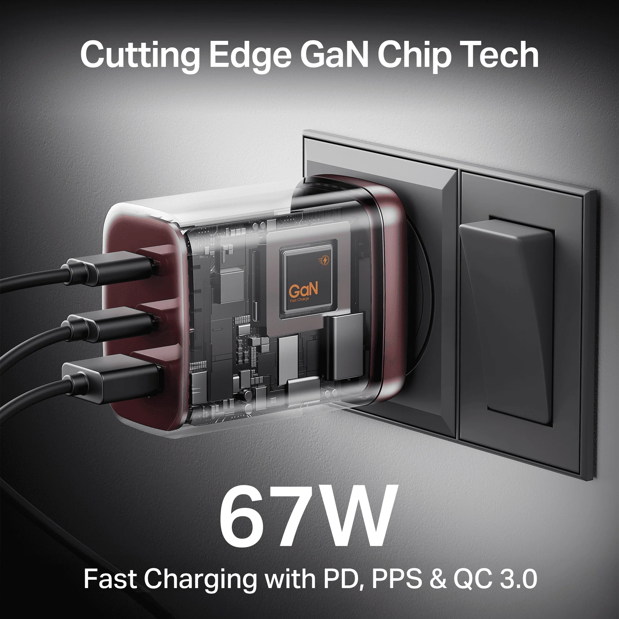 67W GaN Charger | Fast Triple-Port Charger with GaN Chip, Auto-Detect Tech & Smart IC Protection - Image 9