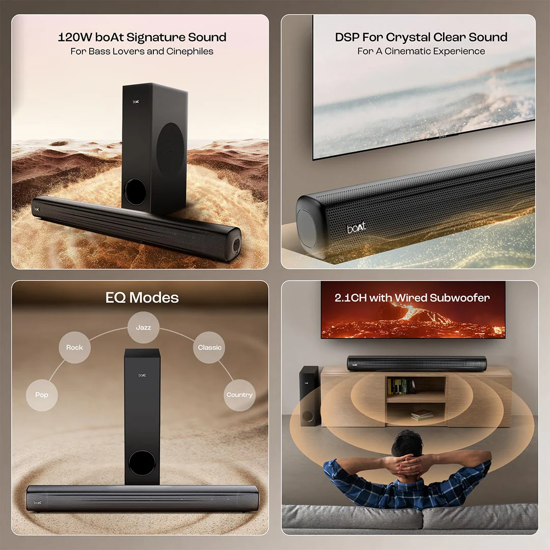 boAt Aavante Bar 1500 Pro | 120W Bluetooth Soundbar, 2.1 channel surround system, EQ Modes, Master Remote Control - Image 7
