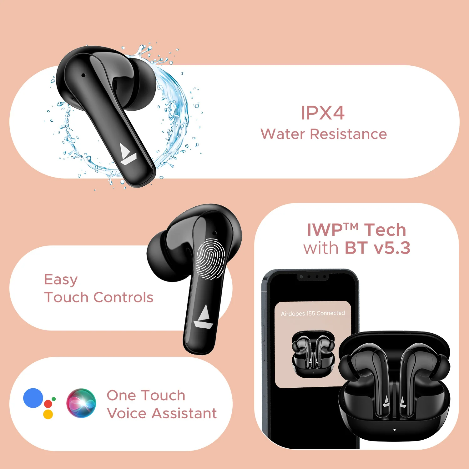 boAt Airdopes 155 | Wireless Earbuds with 40 Hours Playback, ENx™ with Quad Mics, Bluetooth v5.3 - Image 10
