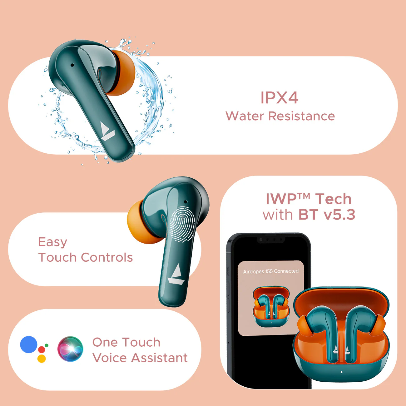 boAt Airdopes 155 | Wireless Earbuds with 40 Hours Playback, ENx™ with Quad Mics, Bluetooth v5.3 - Image 16