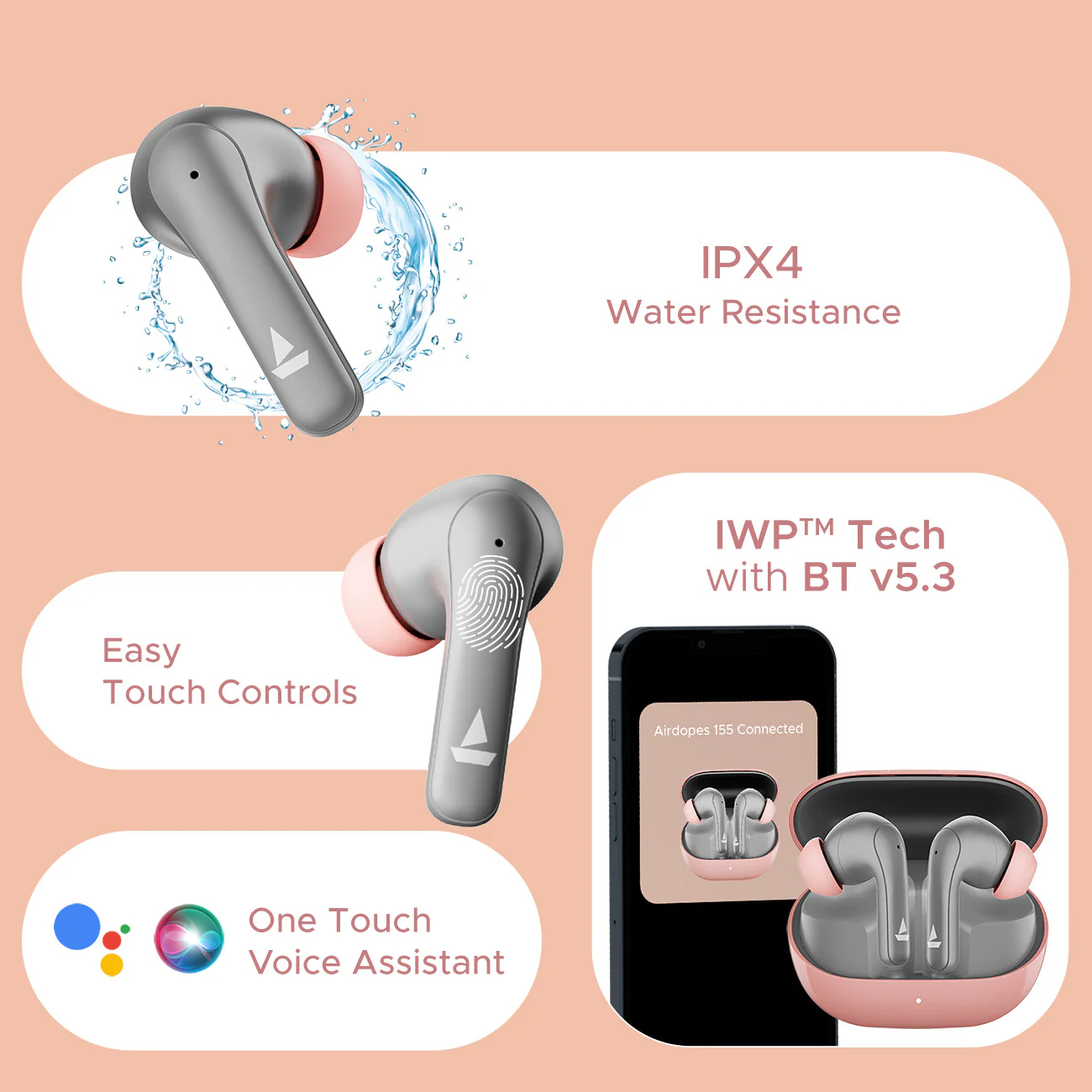 boAt Airdopes 155 | Wireless Earbuds with 40 Hours Playback, ENx™ with Quad Mics, Bluetooth v5.3 - Image 22