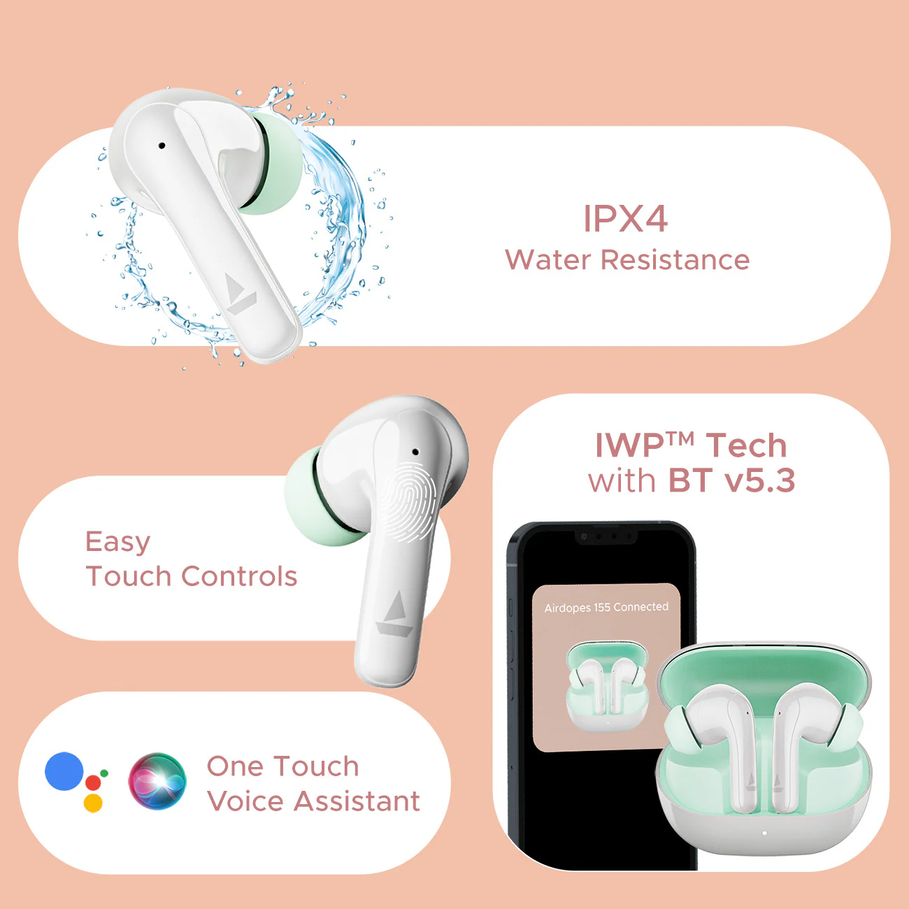 boAt Airdopes 155 | Wireless Earbuds with 40 Hours Playback, ENx™ with Quad Mics, Bluetooth v5.3 - Image 23