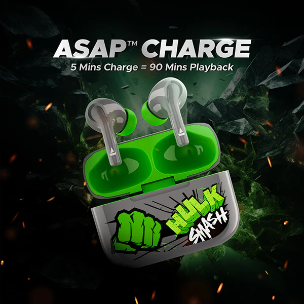 boAt Airdopes 161 Hulk Edition | Wireless Earbuds with 40 Hours Playback, ASAP™ Charge, boAt Immersive Sound, Bluetooth v5.1 - Image 2