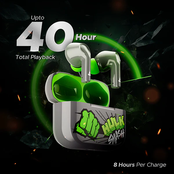 boAt Airdopes 161 Hulk Edition | Wireless Earbuds with 40 Hours Playback, ASAP™ Charge, boAt Immersive Sound, Bluetooth v5.1 - Image 4