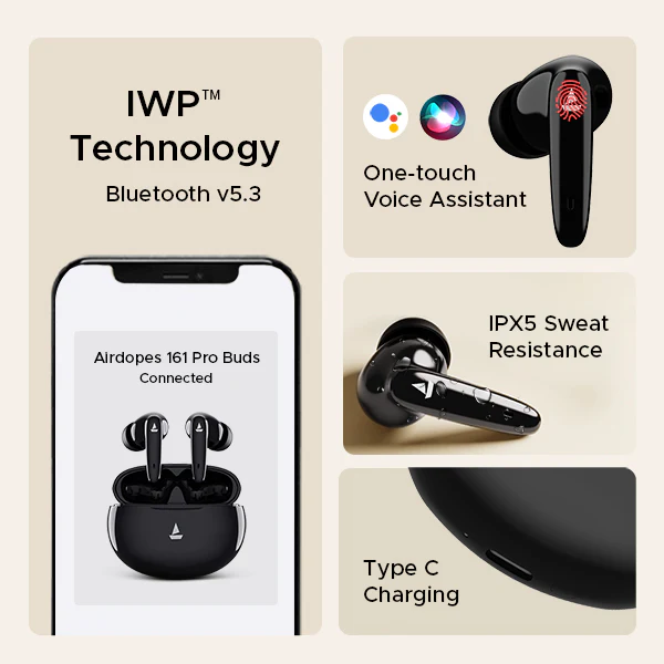 boAt Airdopes 161 Pro Buds | Wireless Earbuds with 50 Hours Playback, Dual Pairing, Dual Mics with ENx™ Technology - Image 9