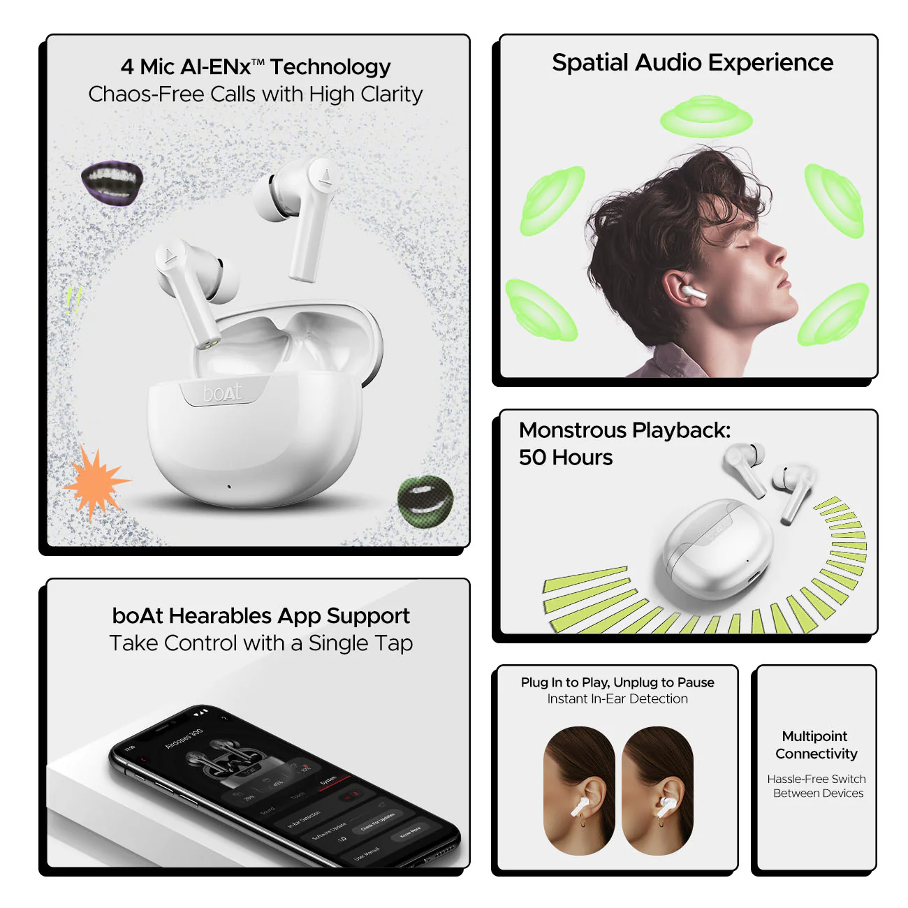 boAt Airdopes 300 | Wireless Earbuds with 50 Hours Playback, Quad Mics AI ENx™ Tech, ASAP™ Charge, Spatial Audio - Image 10
