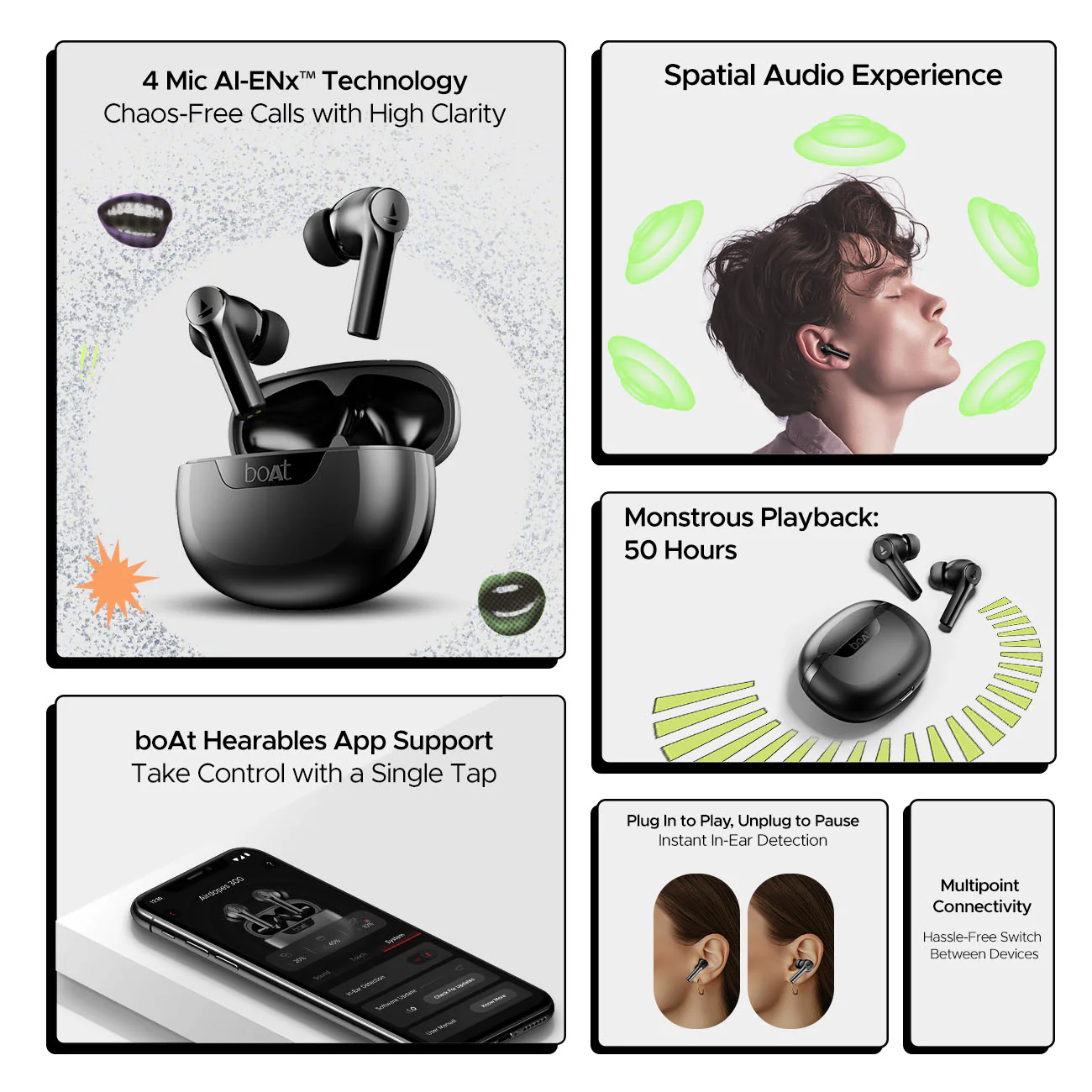 boAt Airdopes 300 | Wireless Earbuds with 50 Hours Playback, Quad Mics AI ENx™ Tech, ASAP™ Charge, Spatial Audio - Image 16