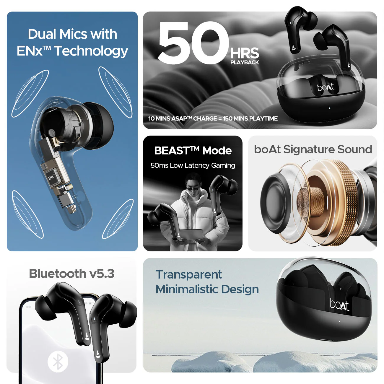 boAt Airdopes 311 PRO | Wireless Earbuds with 50 Hours Playback, Dual Mics with ENx™ Technology, BEAST™ Mode, ASAP™ Charge - Image 10