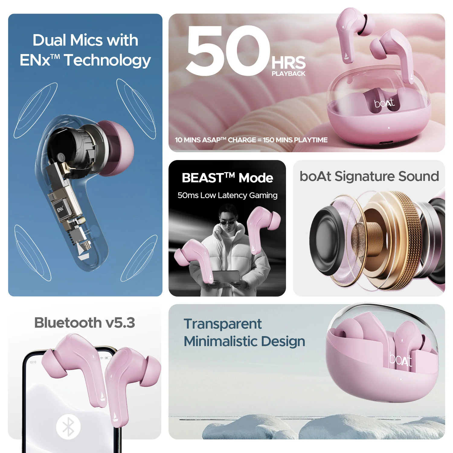 boAt Airdopes 311 PRO | Wireless Earbuds with 50 Hours Playback, Dual Mics with ENx™ Technology, BEAST™ Mode, ASAP™ Charge - Image 23