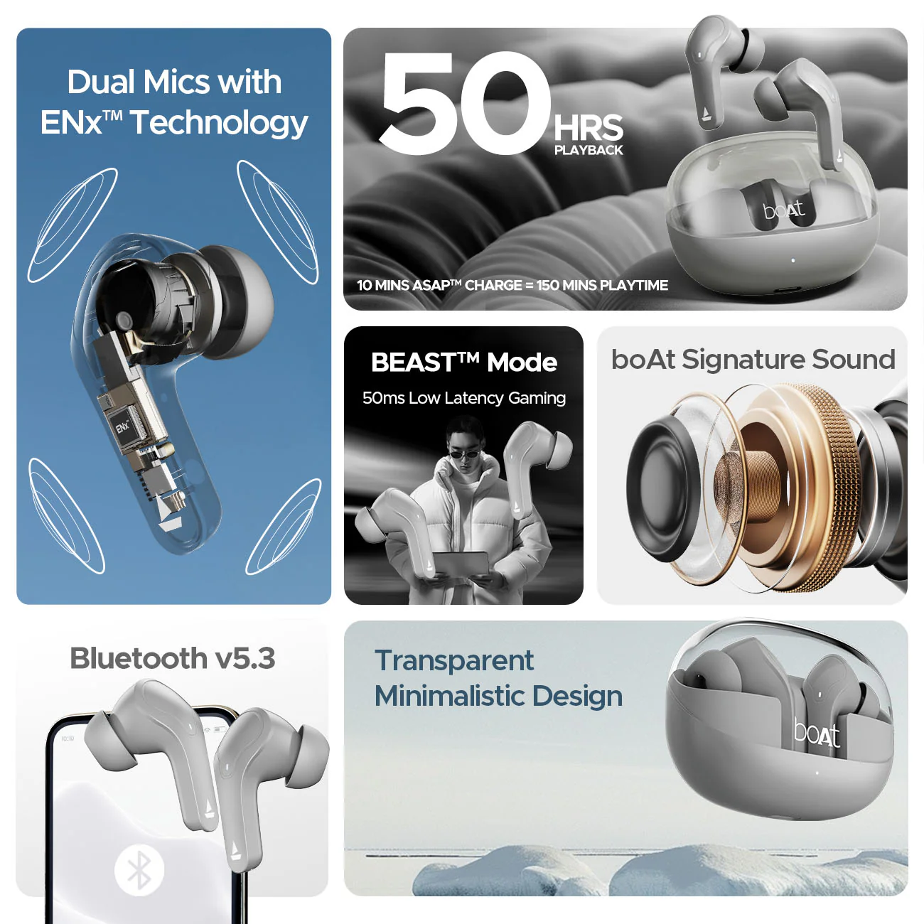 boAt Airdopes 311 PRO | Wireless Earbuds with 50 Hours Playback, Dual Mics with ENx™ Technology, BEAST™ Mode, ASAP™ Charge - Image 30