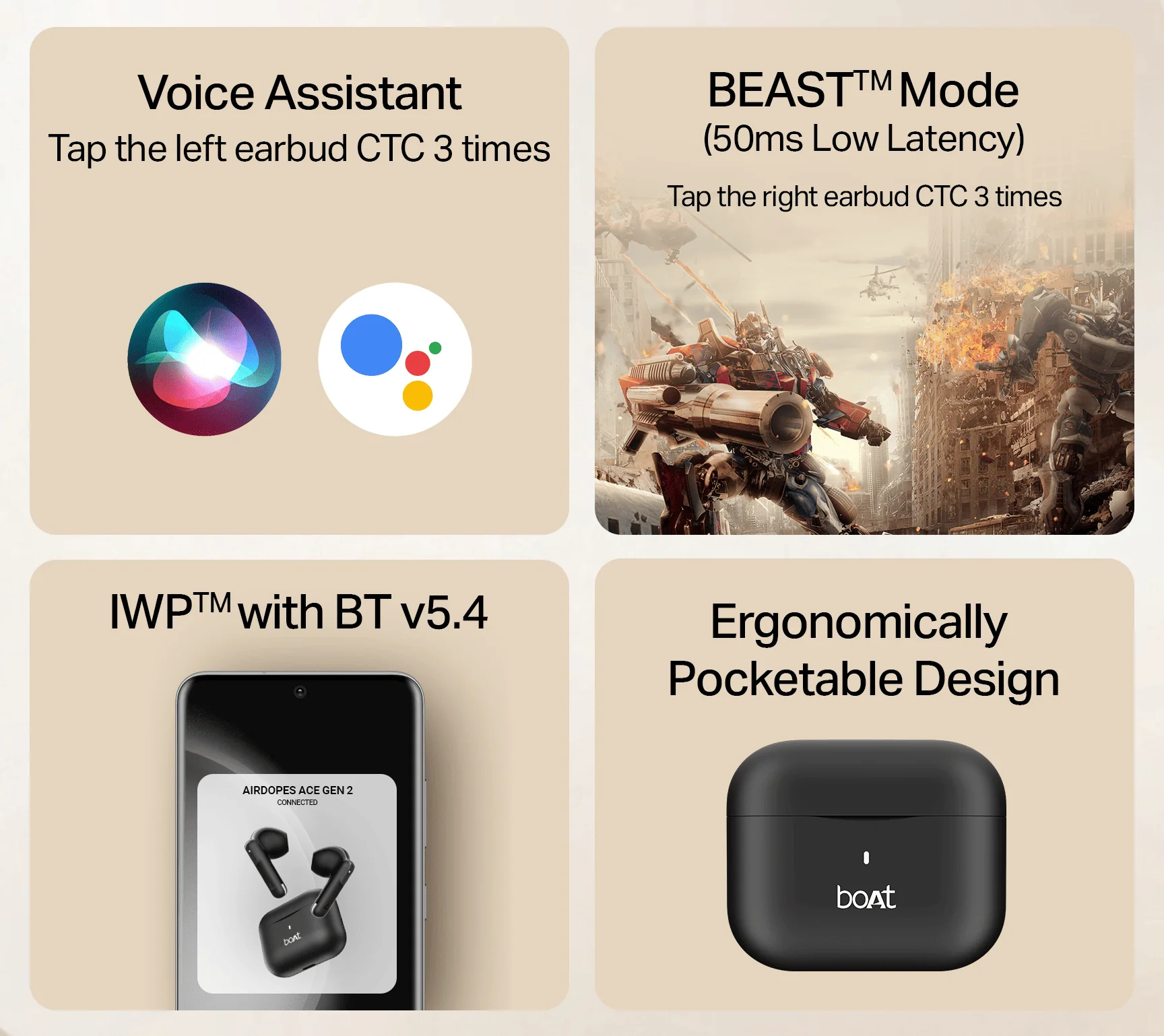 boAt Airdopes Ace Gen 2 | True Wireless Earbuds with 45 Hours Playback, ENx™ Tech & BEAST™ Mode - Image 3