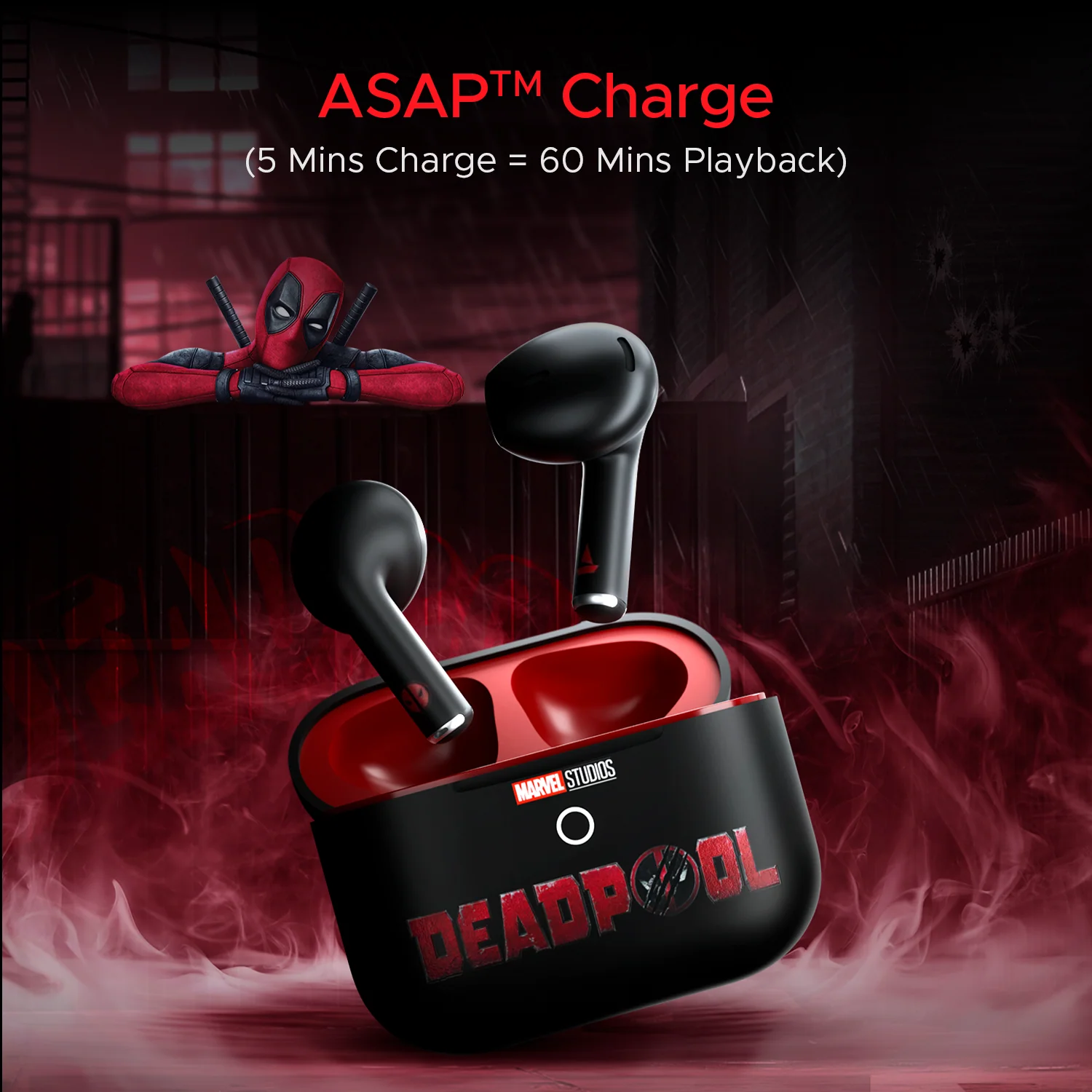 boAt Airdopes Alpha Deadpool Edition | Wireless Earbuds with boAt Signature Sound, 35 Hours Playback, ASAP™ Charge, ENx™ Technology - Image 5