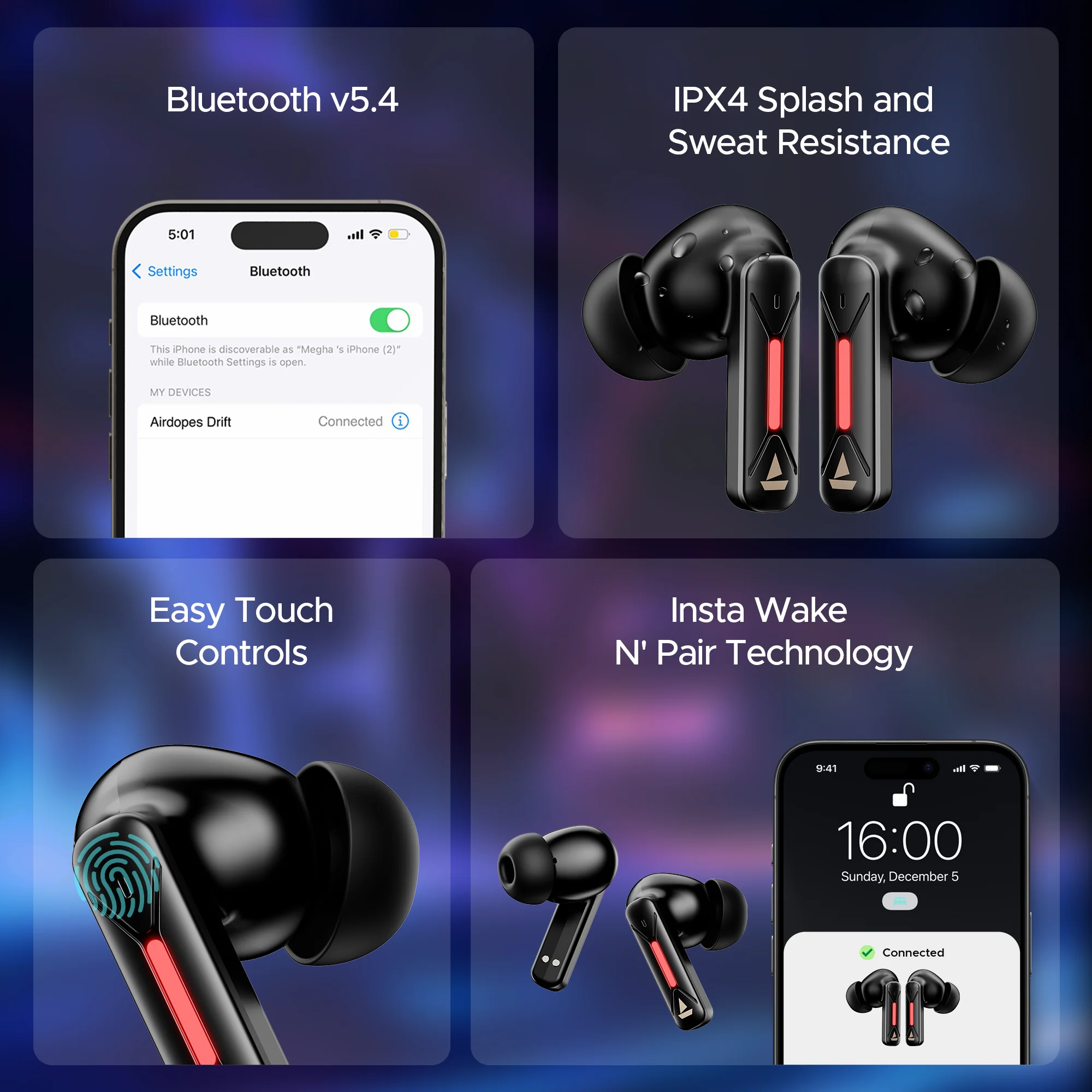 boAt Airdopes Drift | Wireless Earbdus Gaming Earbuds with 2x6mm Dual Drivers, Quad Mics with ENx™ and IWP™ Technology, LED Lights on Charging Case - Image 13
