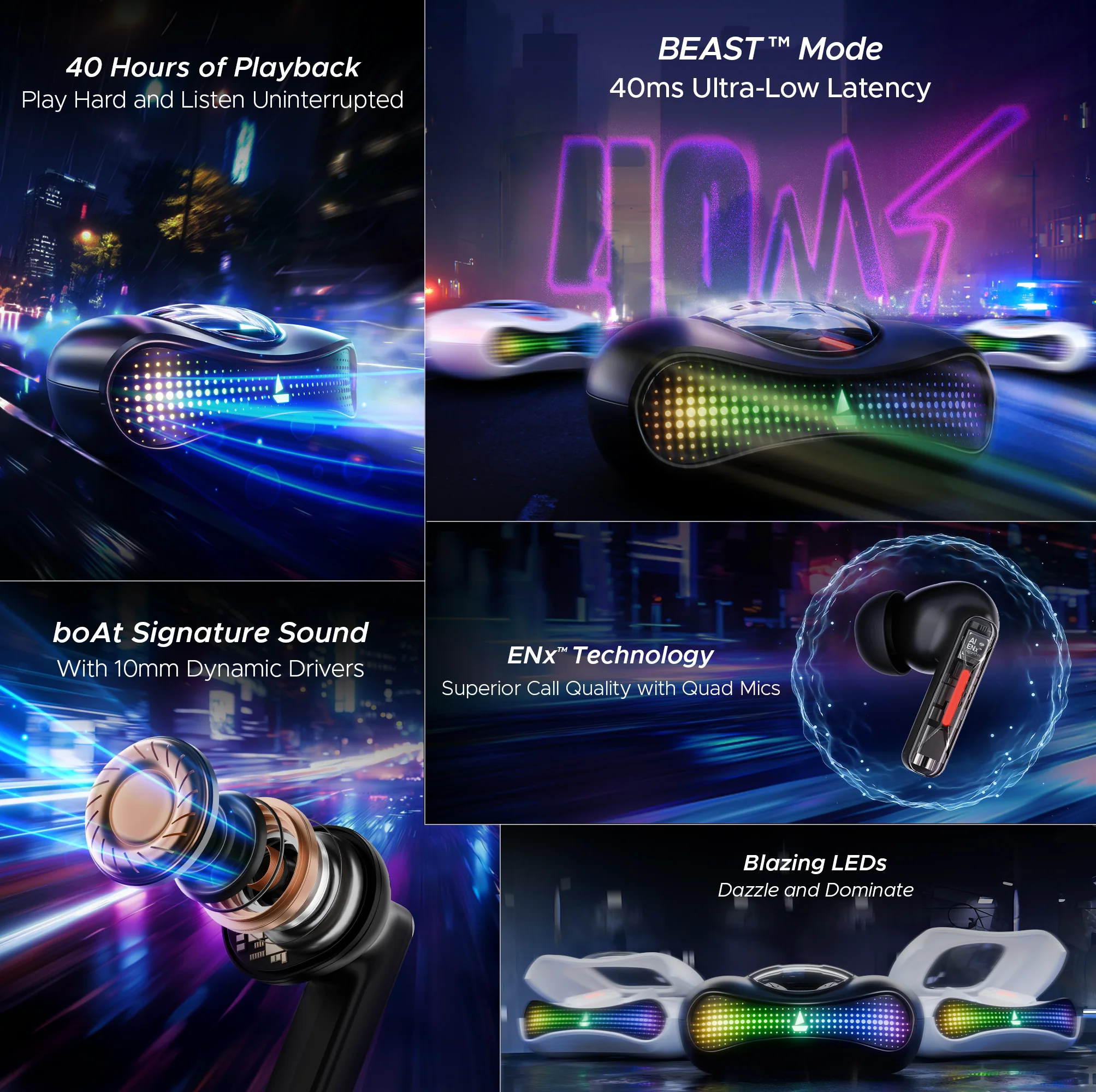 boAt Airdopes Drift | Wireless Earbdus Gaming Earbuds with 2x6mm Dual Drivers, Quad Mics with ENx™ and IWP™ Technology, LED Lights on Charging Case - Image 15