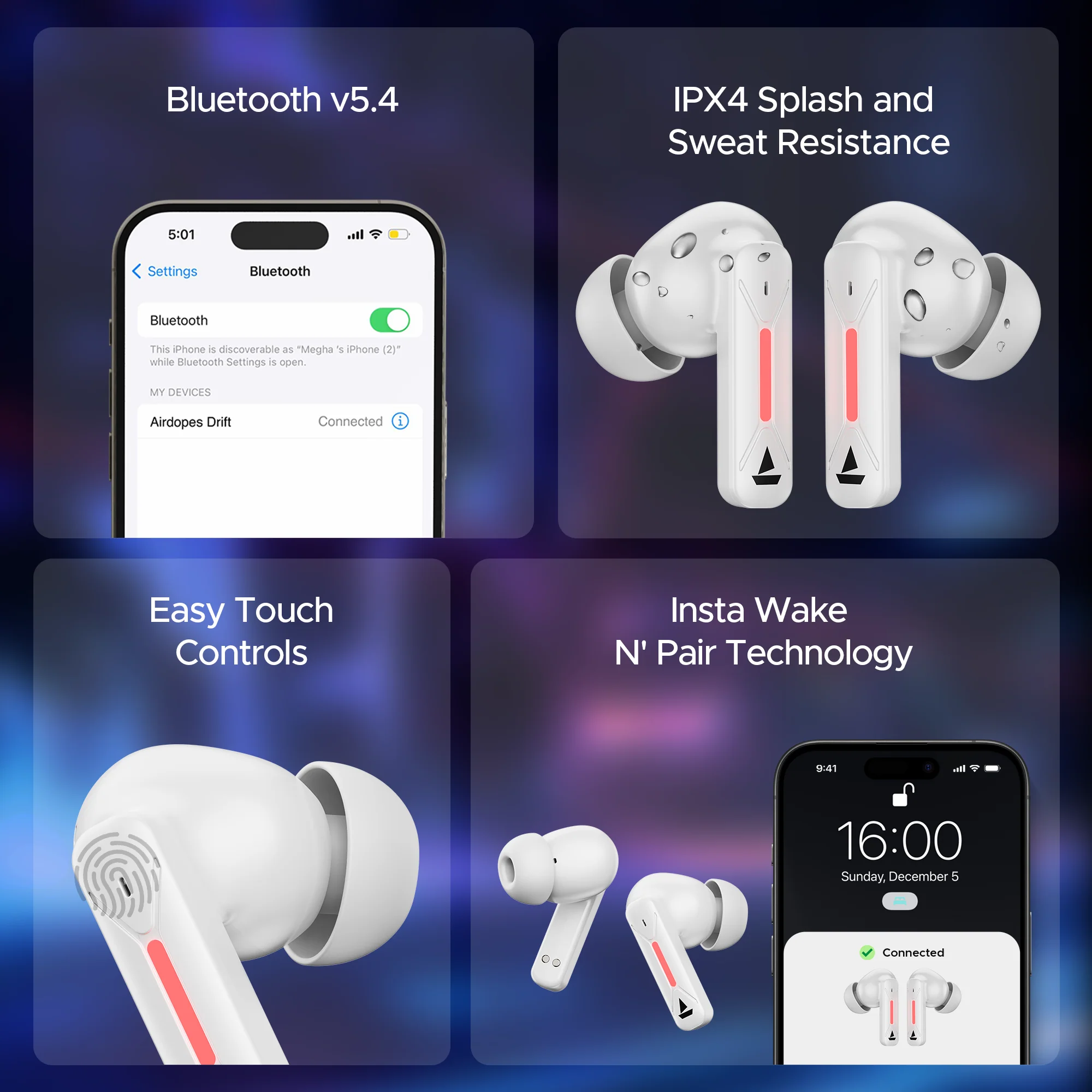 boAt Airdopes Drift | Wireless Earbdus Gaming Earbuds with 2x6mm Dual Drivers, Quad Mics with ENx™ and IWP™ Technology, LED Lights on Charging Case - Image 8