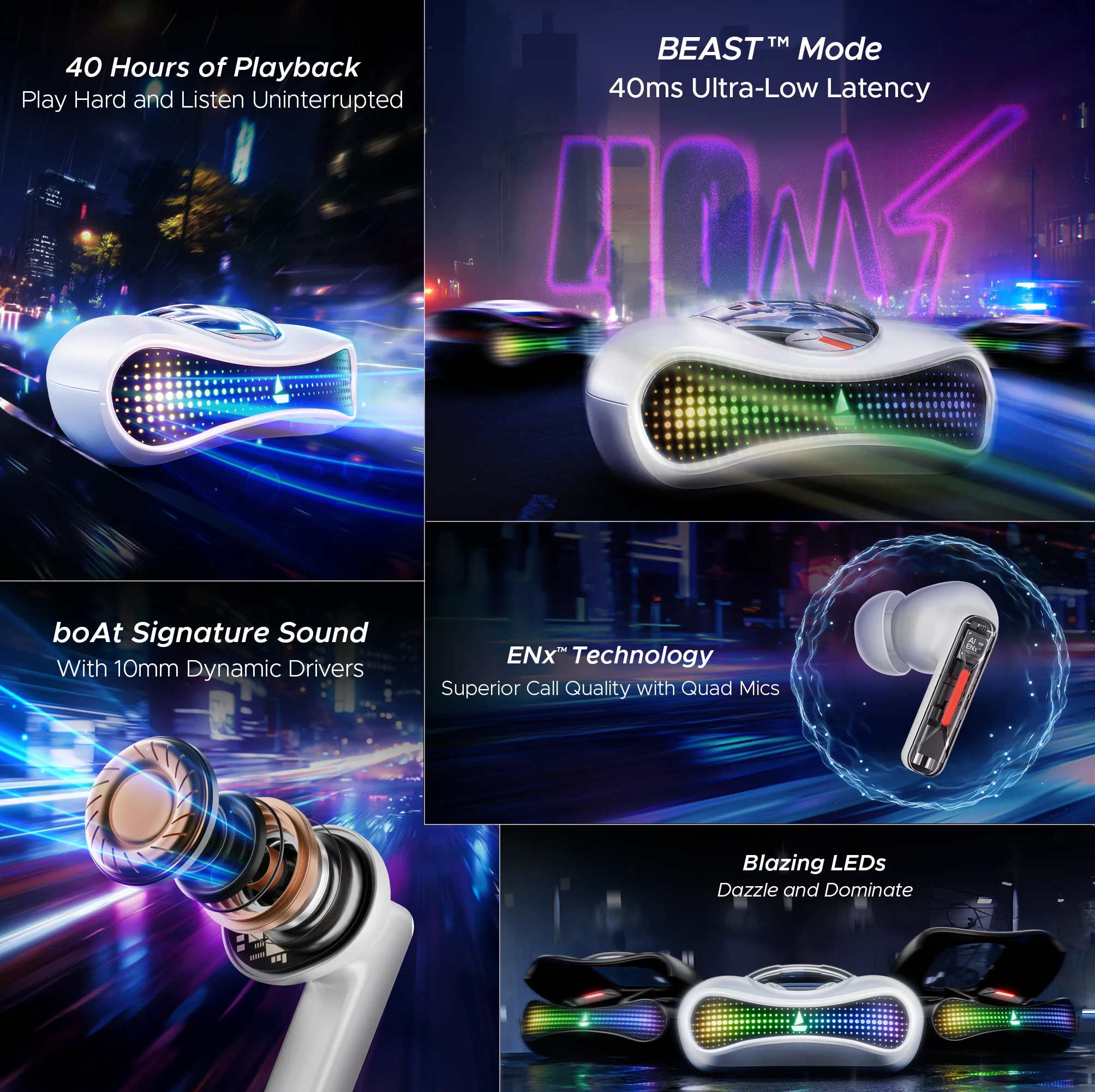 boAt Airdopes Drift | Wireless Earbdus Gaming Earbuds with 2x6mm Dual Drivers, Quad Mics with ENx™ and IWP™ Technology, LED Lights on Charging Case - Image 9
