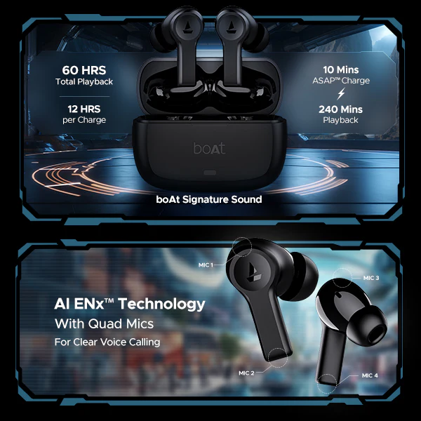 boAt Airdopes Flex 454 ANC | Wireless Earbuds with Active Noise Cancellation up to 32dB, BEAST™ Mode, 10mm Drivers, ASAP™ Charge - Image 3