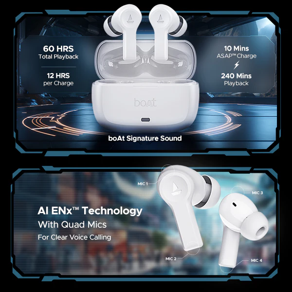 boAt Airdopes Flex 454 ANC | Wireless Earbuds with Active Noise Cancellation up to 32dB, BEAST™ Mode, 10mm Drivers, ASAP™ Charge - Image 9