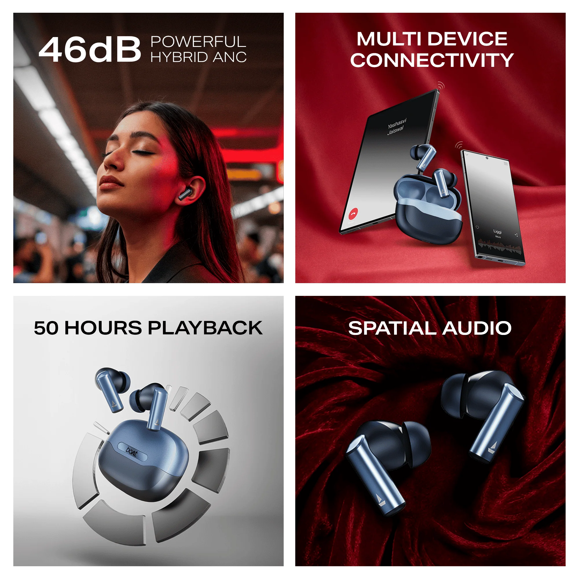 boAt Airdopes Prime 701 ANC | Wireless Earbuds with 50 Hours Playback, 46dB Hybrid ANC, Spatial Audio, Multipoint & BEAST™ Mode - Image 5