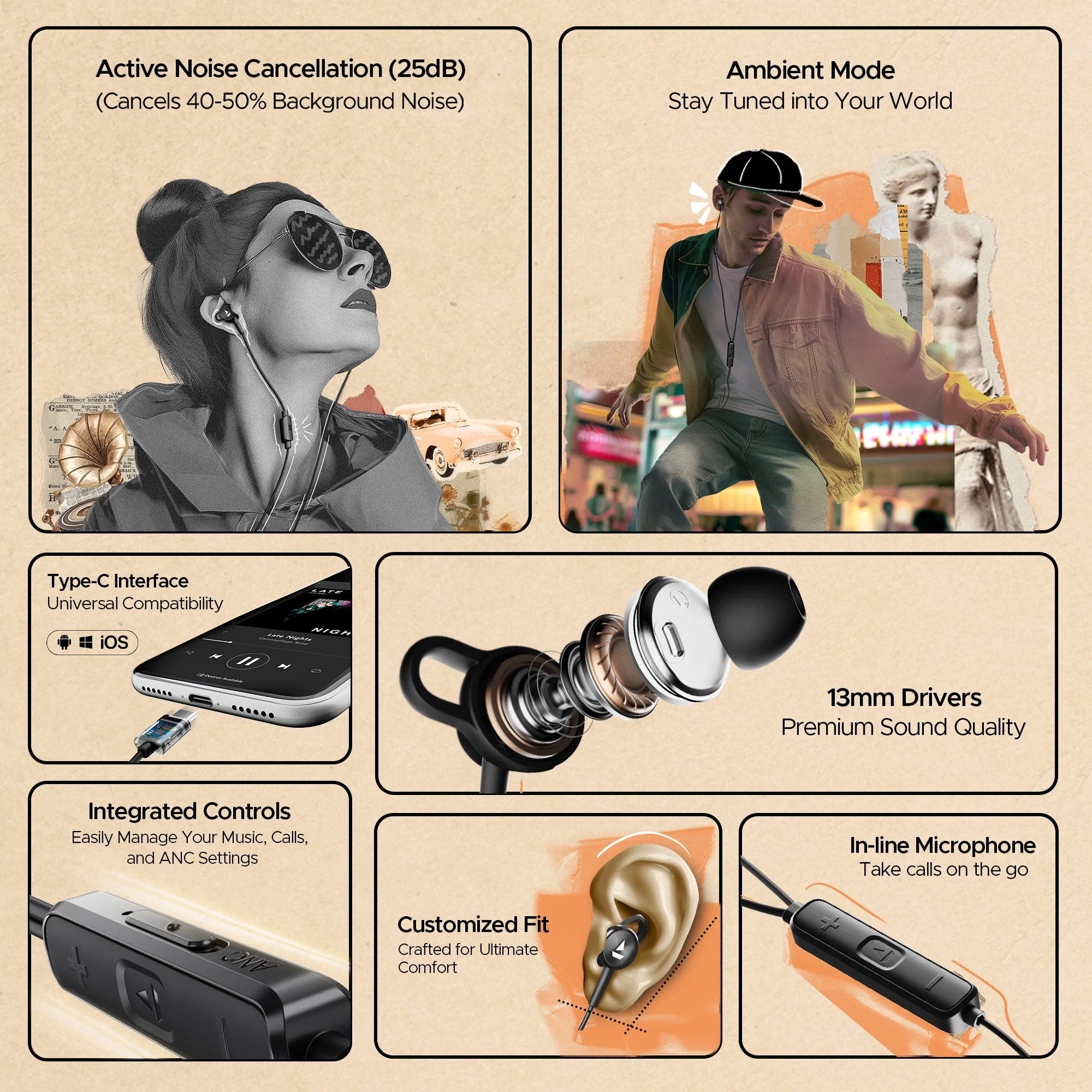 boAt Bassheads 122 ANC | Wired Earphone with 13mm Drivers, Type-C Jack, In-Line Mic, Integrated Controls - Image 8