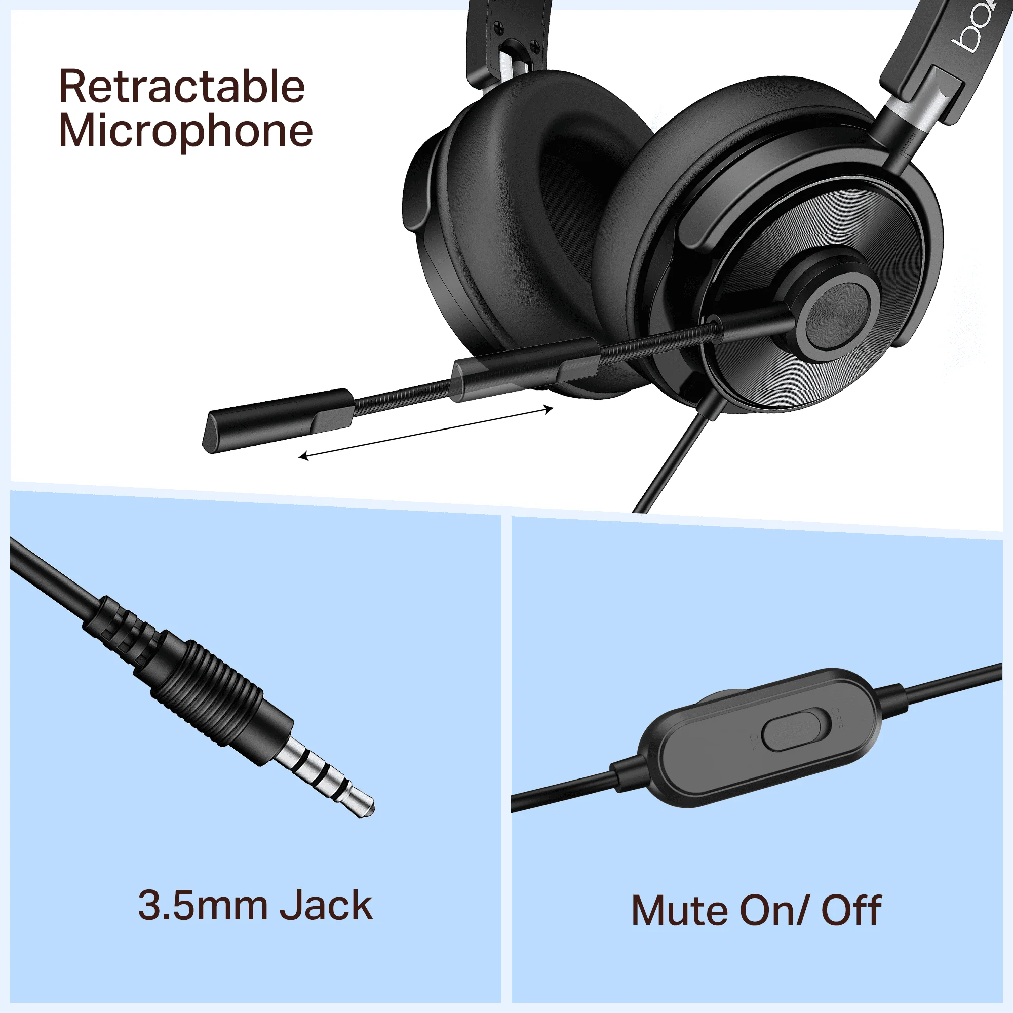 Bassheads 901 Pro | Wired Headset with Retractable Mic, Remote Control & Adjustable Headband - Image 5