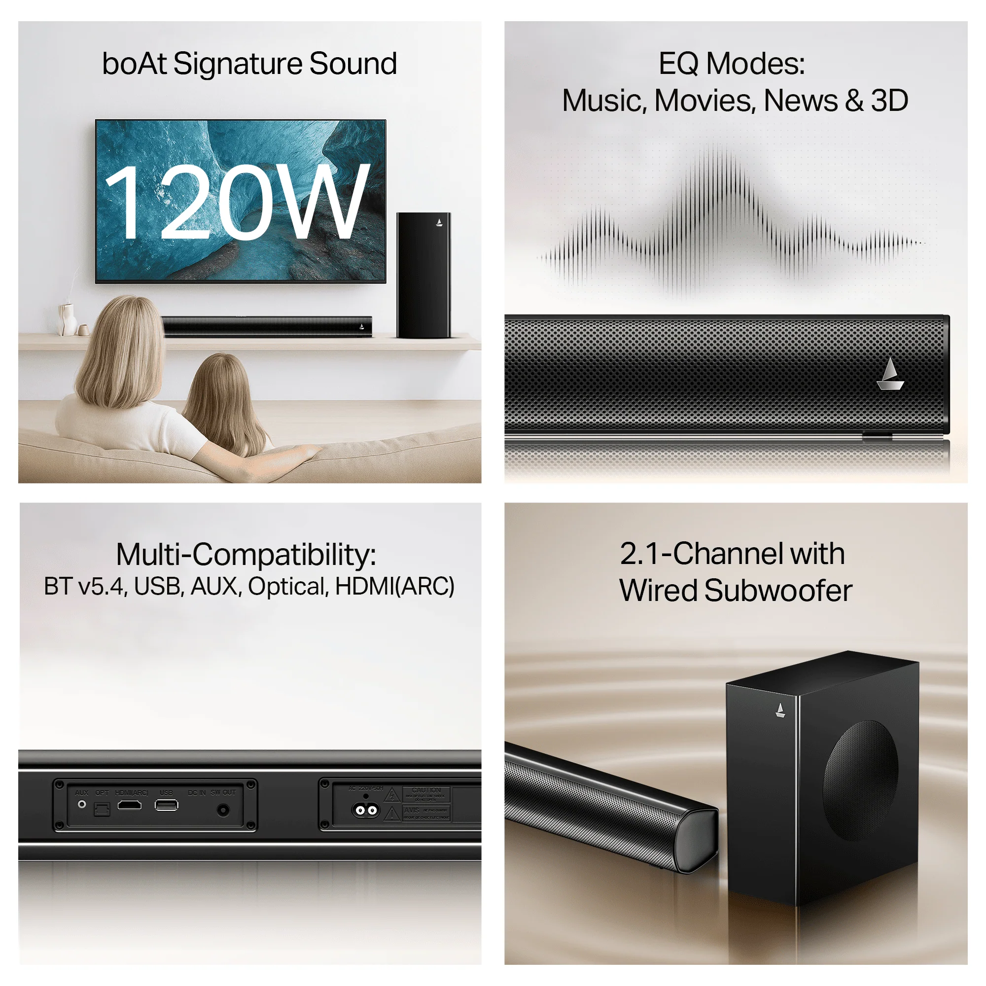 boAt Aavante 2.1 1200 | 120W 2.1 Channel Soundbar with Bluetooth v5.4, EQ Modes & Master Remote - Image 6