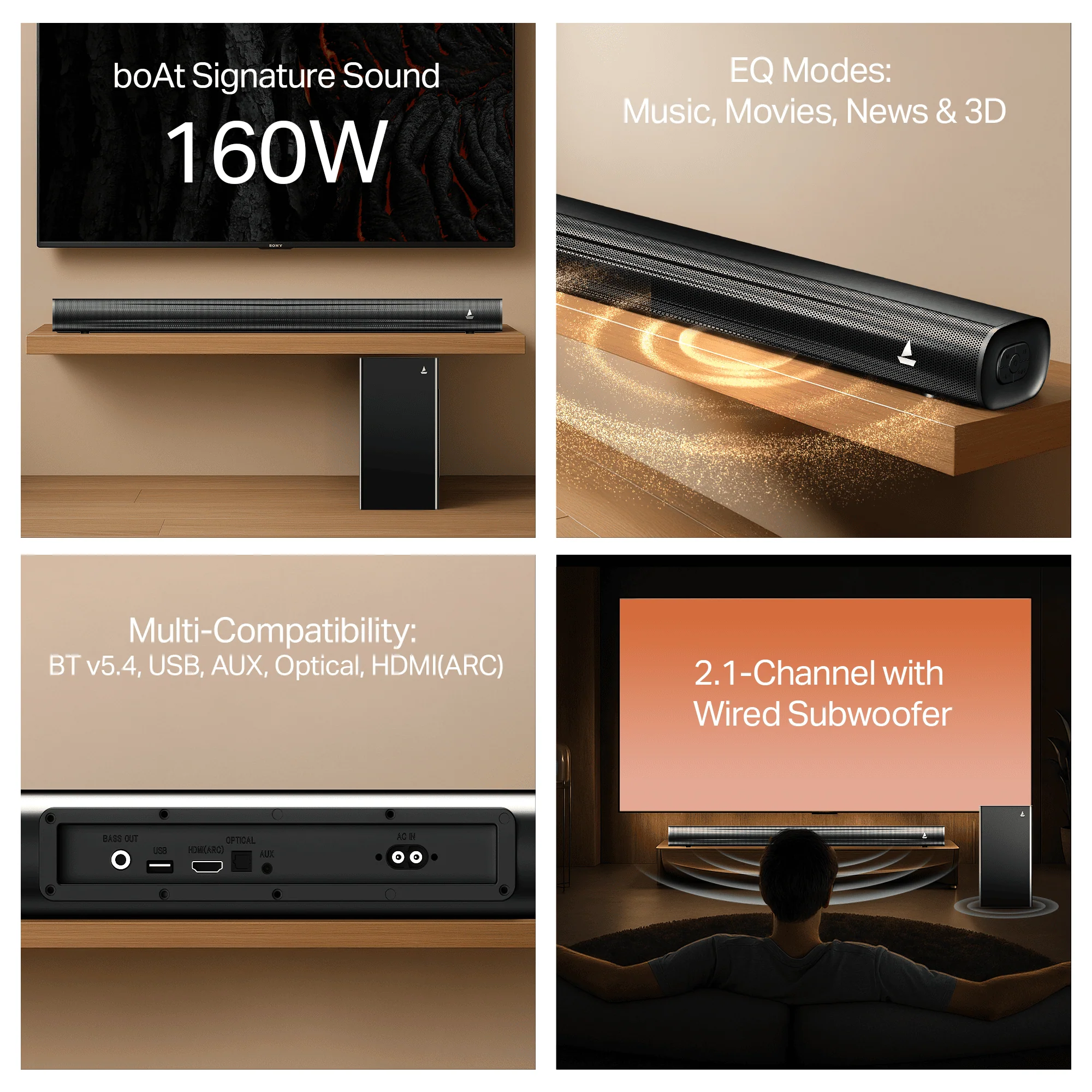 boAt Aavante Aura Plus | 160W 2.1 Channel Soundbar with Bluetooth v5.4, EQ Modes & Master Remote - Image 5