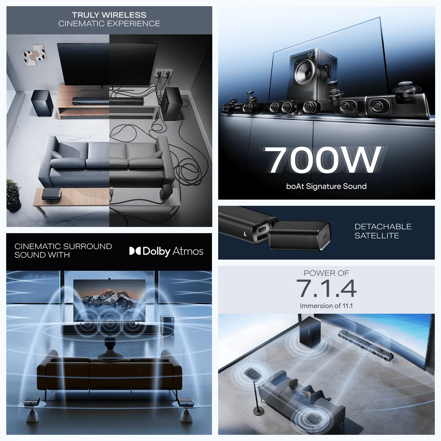 boAt Aavante Prime X | 700W 7.1.4 Channel Soundbar with Wireless Subwoofer & Satellites - Image 11