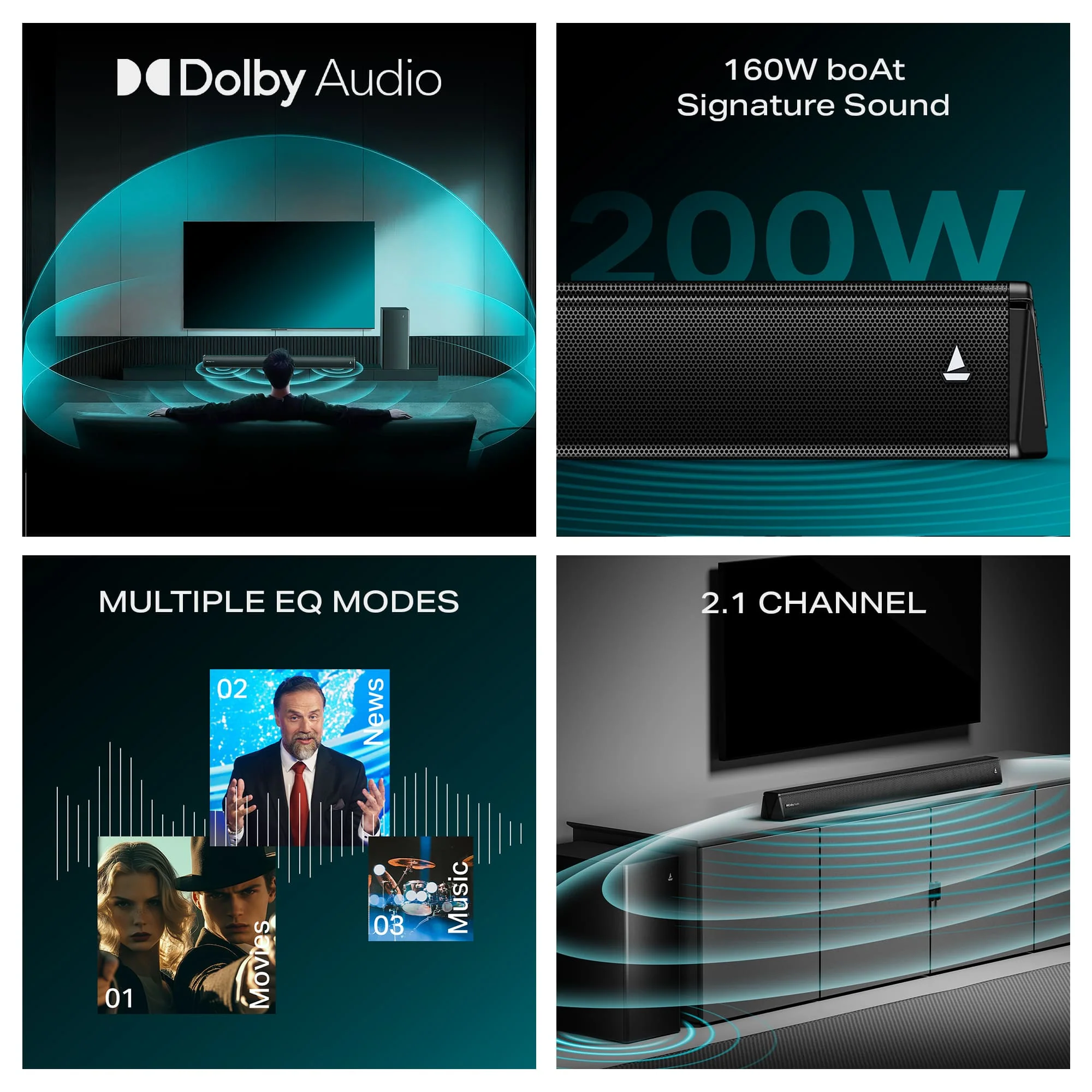 boAt Aavante 2.1 2000D | 200W 2.1 Channel Soundbar with Wired Subwoofer, Multi-Connectivity & EQ Modes - Image 8