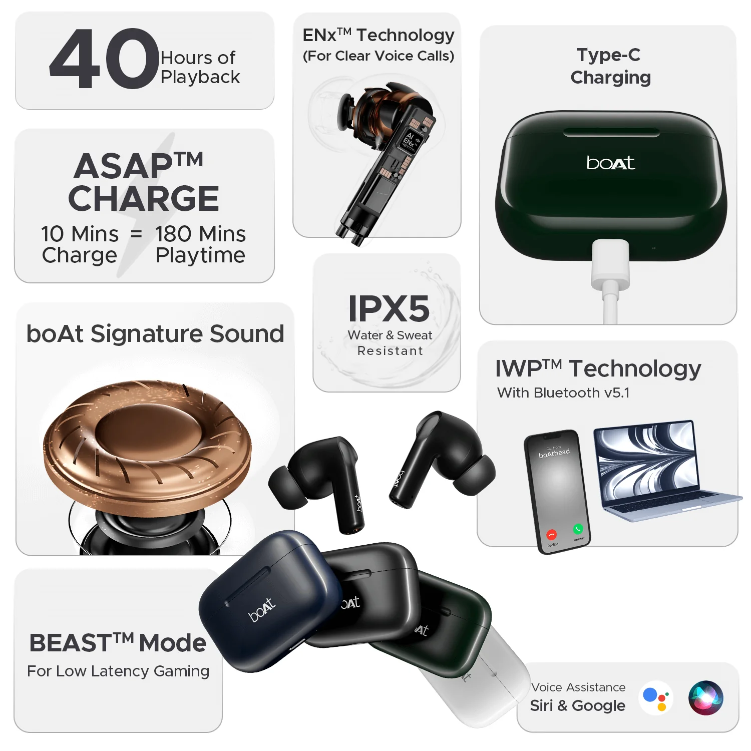 boAt Airdopes 161 SS Edition | TWS Earbuds with Massive Playback of upto 40 Hours, IPX5 Water & Sweat Resistance, IWP Technology, Type C Interface - Image 11