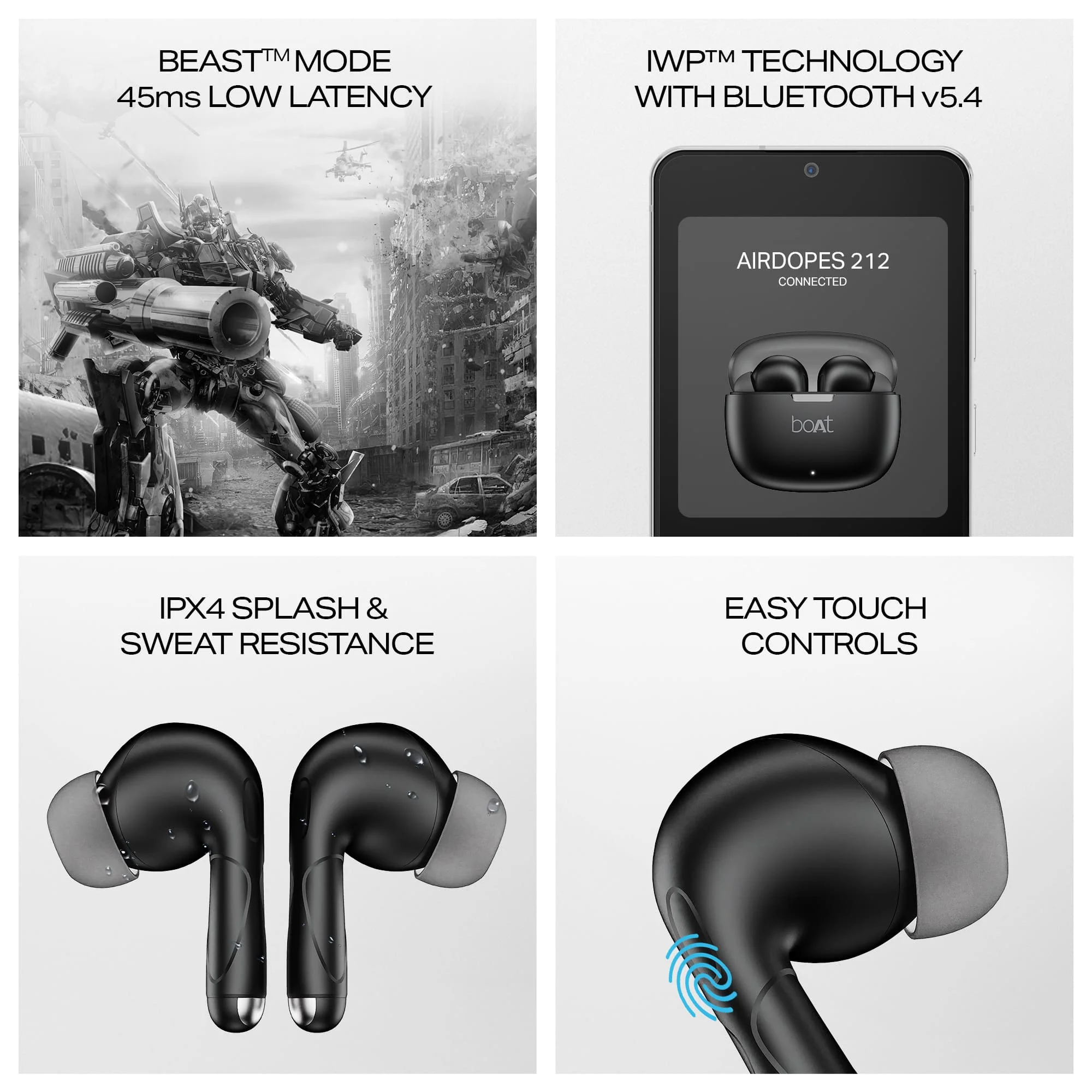 boAt Airdopes 212 | Wireless Earbuds with 50 Hours Playback, BEAST™ Mode & ENx™ Calling - Image 7