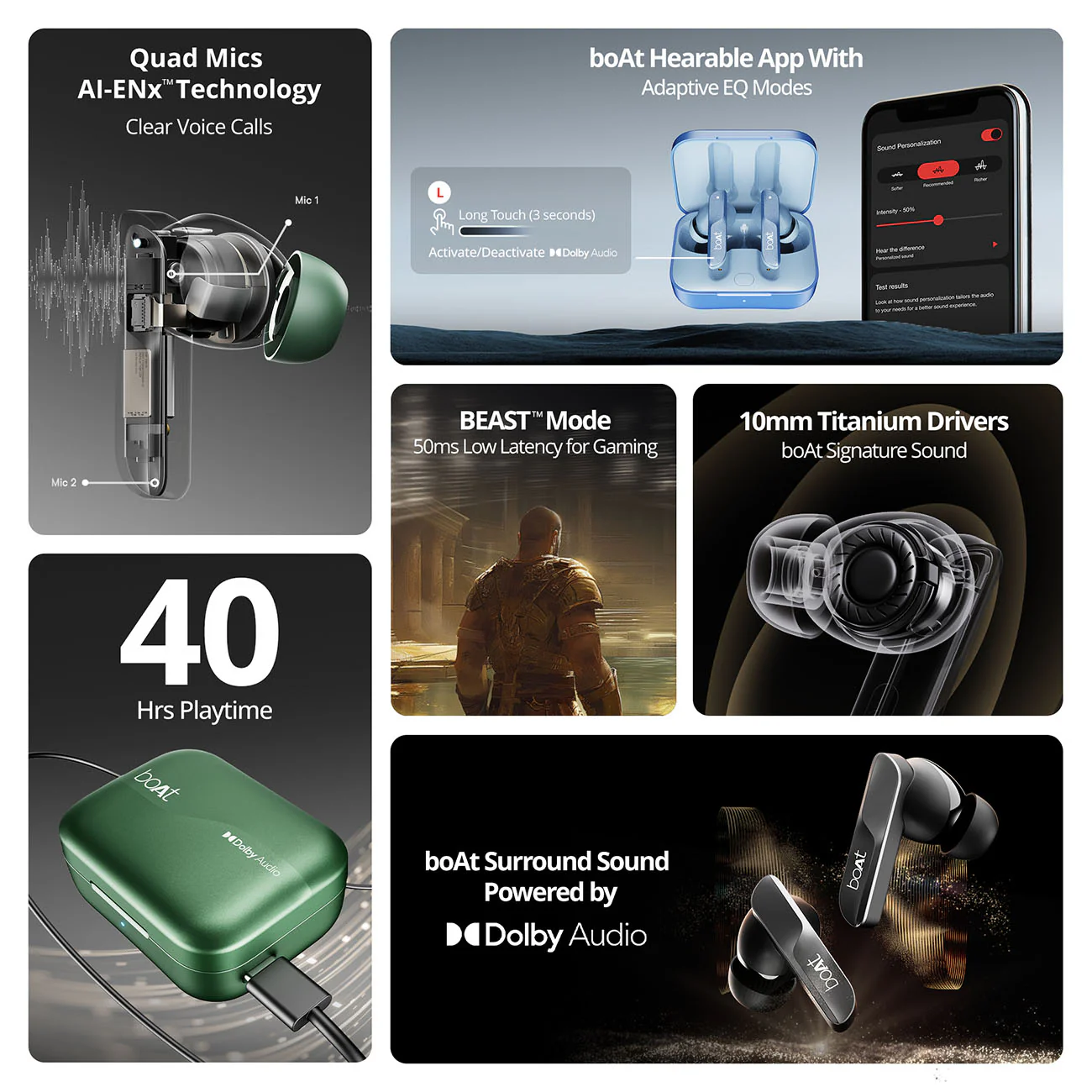 boAt Airdopes 800 | Wireless Earbuds with 40 Hours Playback,Dolby Audio,  BEAST™ Mode, ASAP™ Charge, ENx™ Technology - Image 22