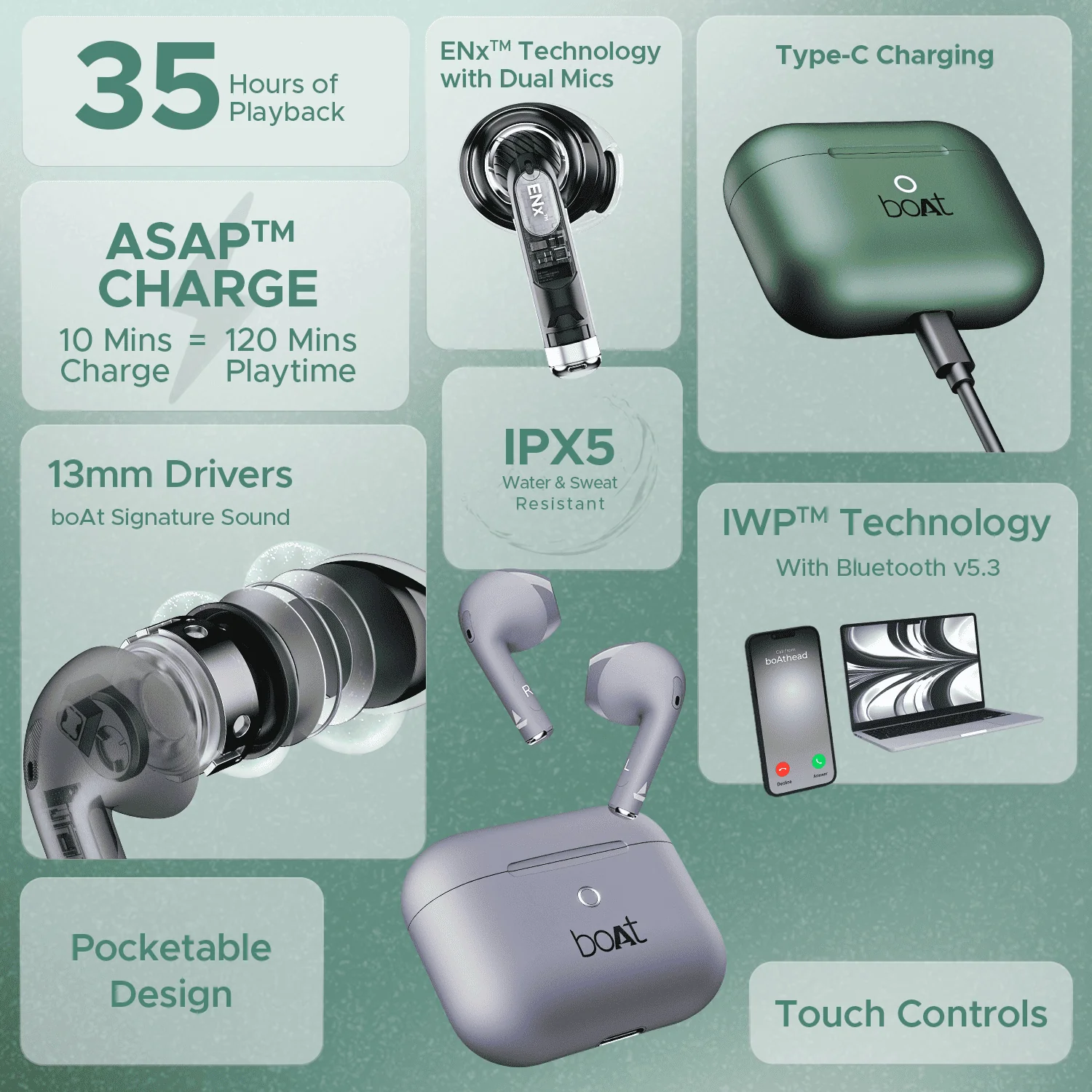 boAt Airdopes Alpha SS Edition | TWS Earbuds with 35 Hours Playback, 13mm Drivers, ENx™ Tech, ASAP™ Charge, IWP™ Technology - Image 37