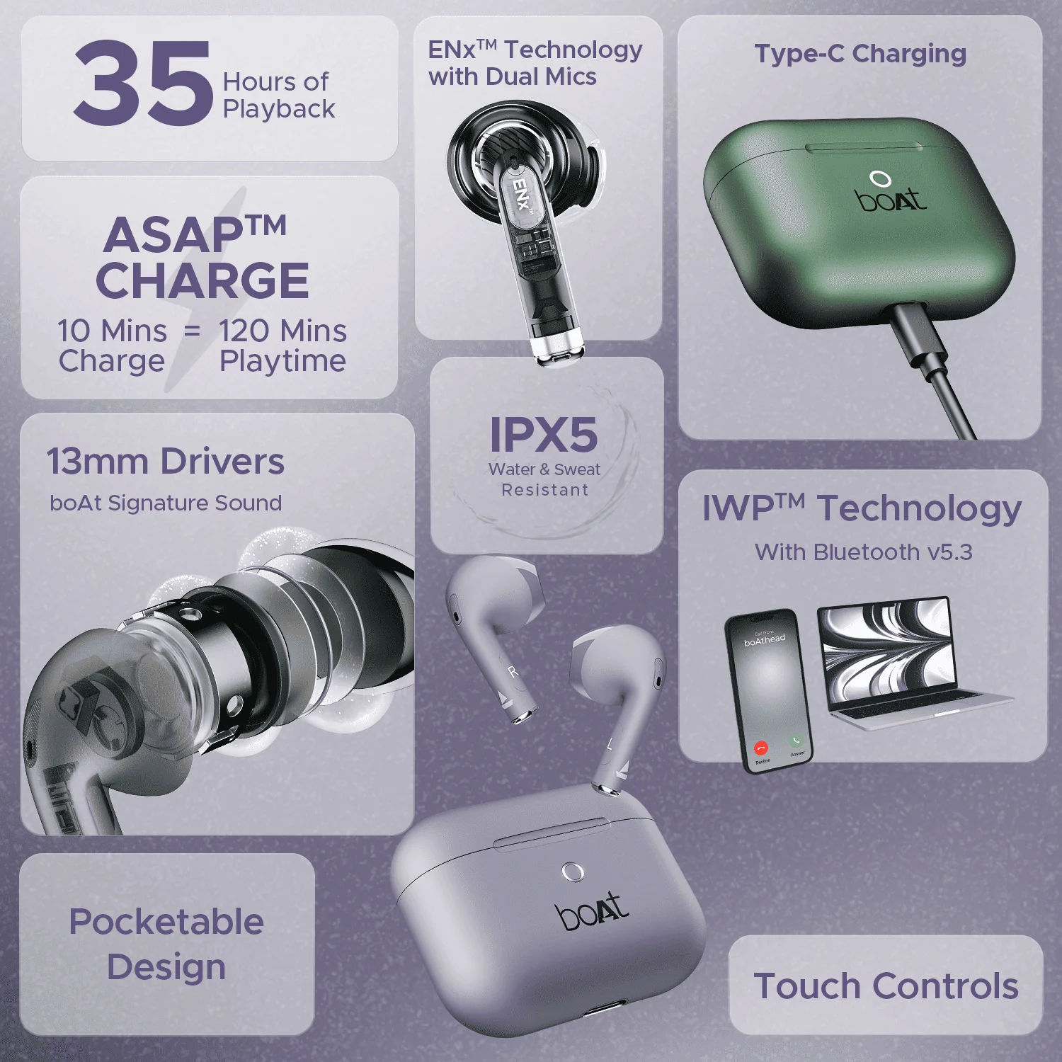 boAt Airdopes Alpha SS Edition | TWS Earbuds with 35 Hours Playback, 13mm Drivers, ENx™ Tech, ASAP™ Charge, IWP™ Technology - Image 44