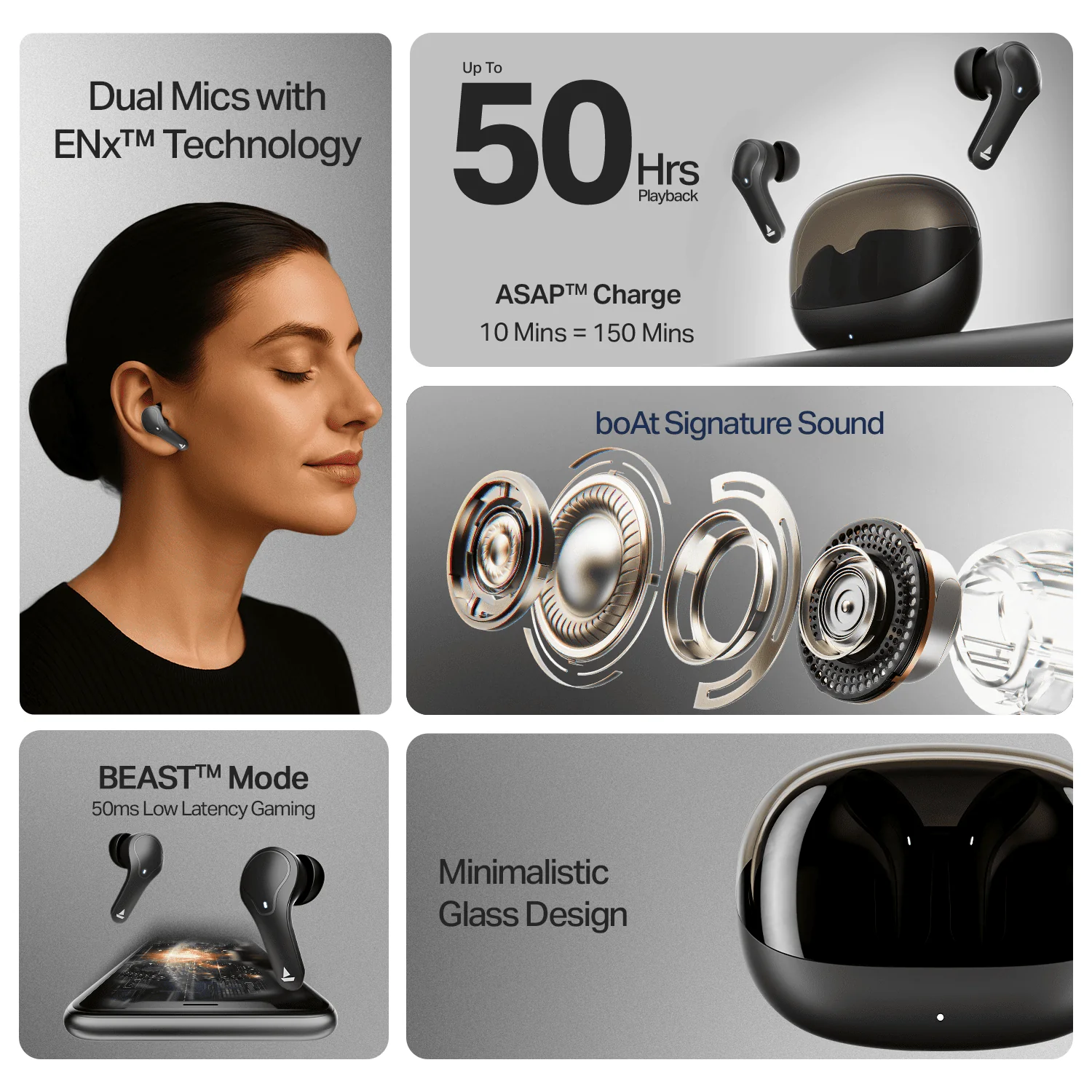 boAt Airdopes Plus 311 | Wireless Earbuds with 50 Hours Playback, Dual Mics with ENx™ Technology, BEAST™ Mode, ASAP™ Charge - Image 5