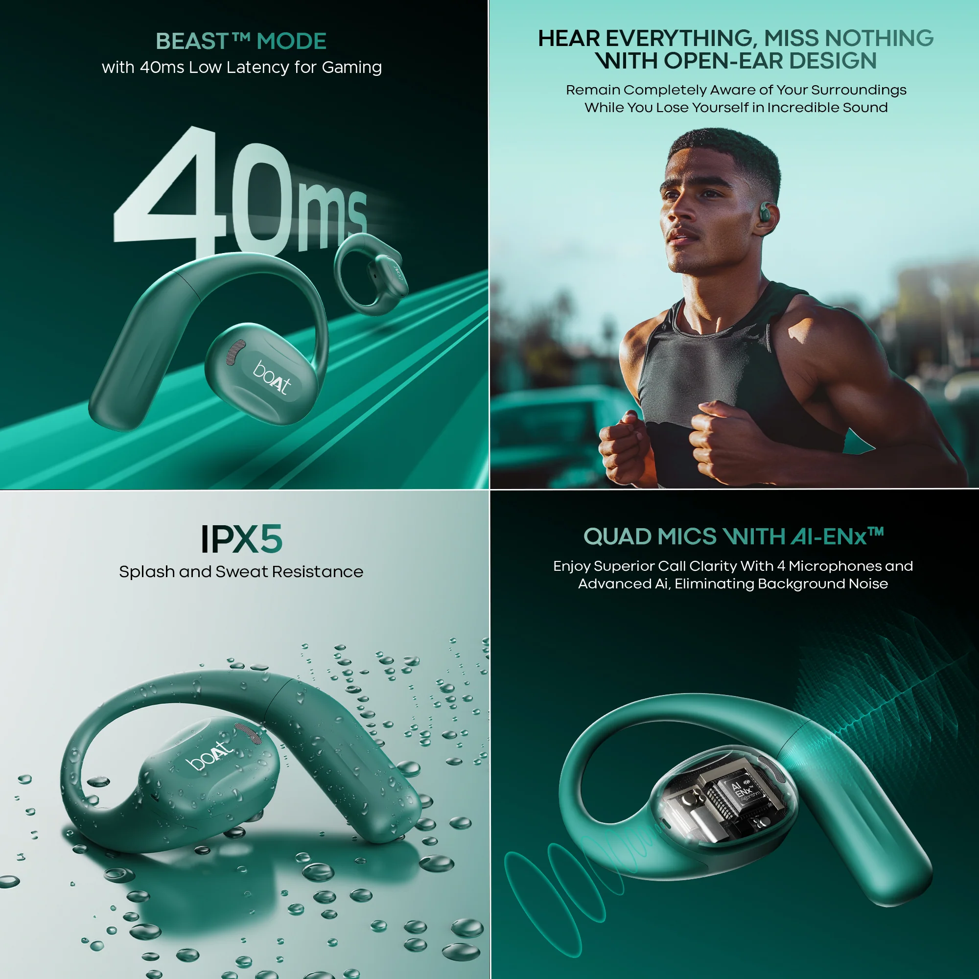 boAt Airdopes ProGear | Wireless Earbuds with 100 Hours Playback, Quad Mics with ENx™ Tech, Air Conduction Tech (Perfect for Outdoor Sports) - Image 12