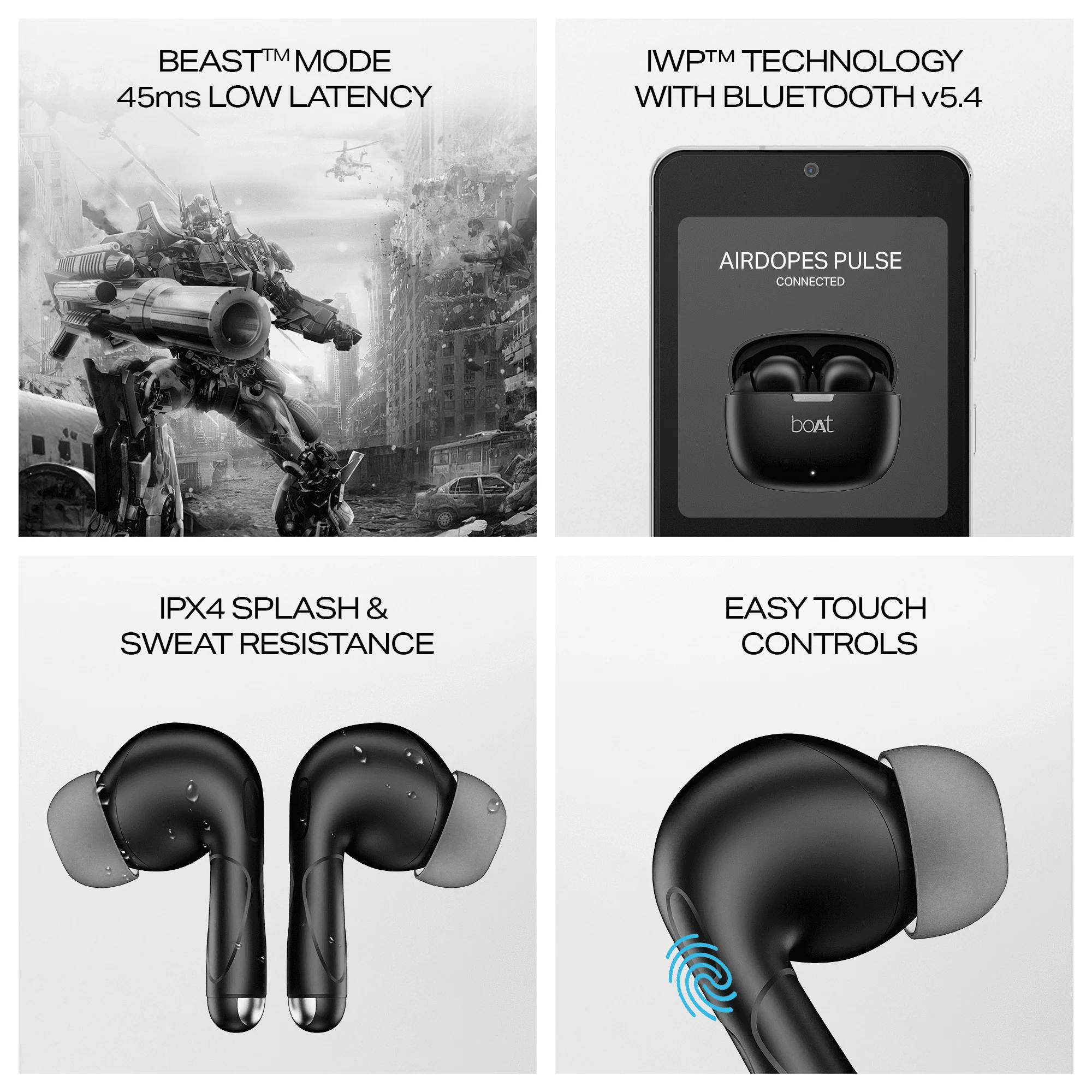 boAt Airdopes Pulse | Wireless Earbuds with 50H Playback, BEAST™ Mode & ENx™ Calling - Image 6
