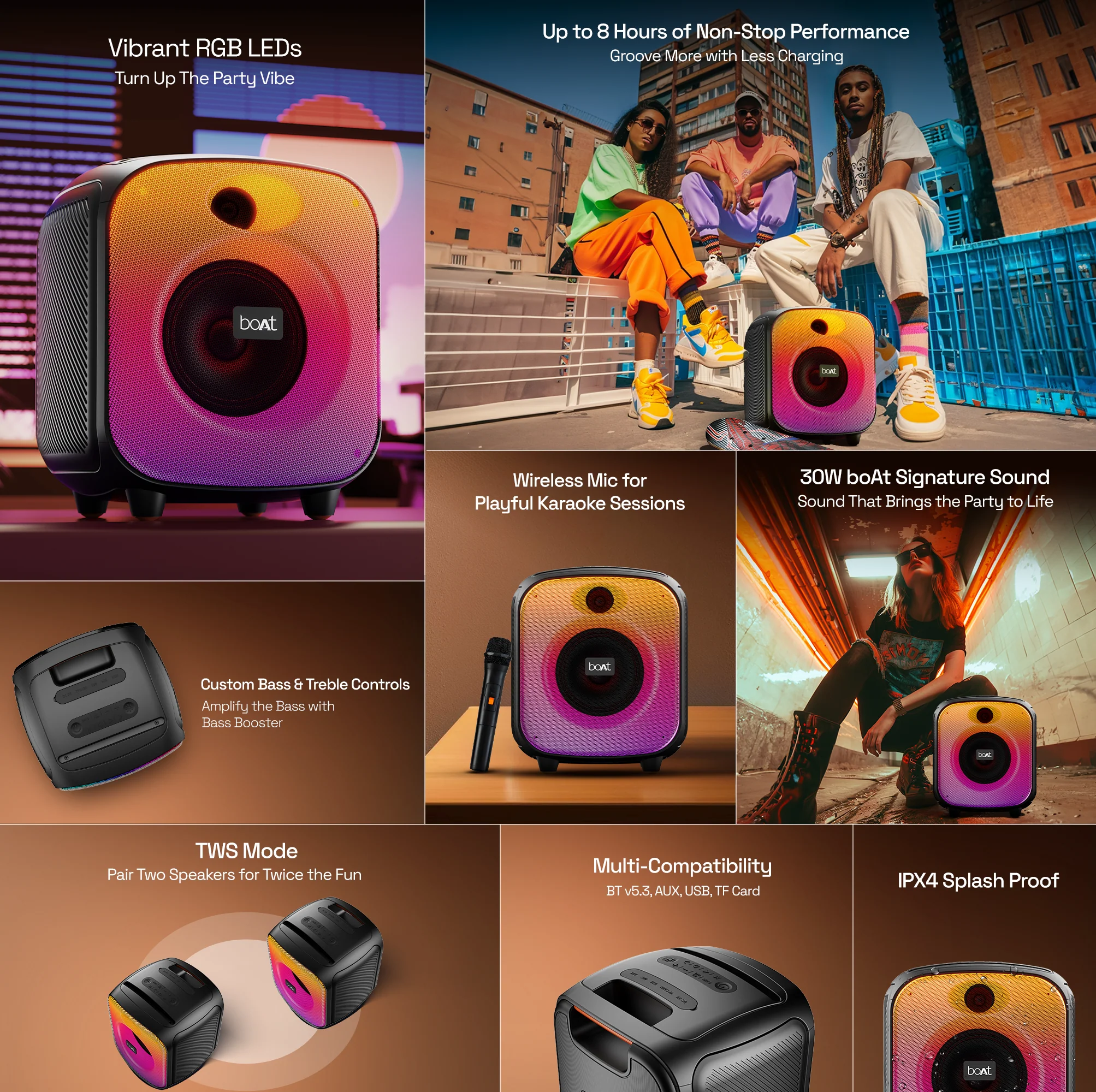 boAt Party Pal 63 Pro | Bluetooth Speaker with 30W boAt Signature Sound, TWS Mode for 2X Impact, RGB LED Lights - Image 8