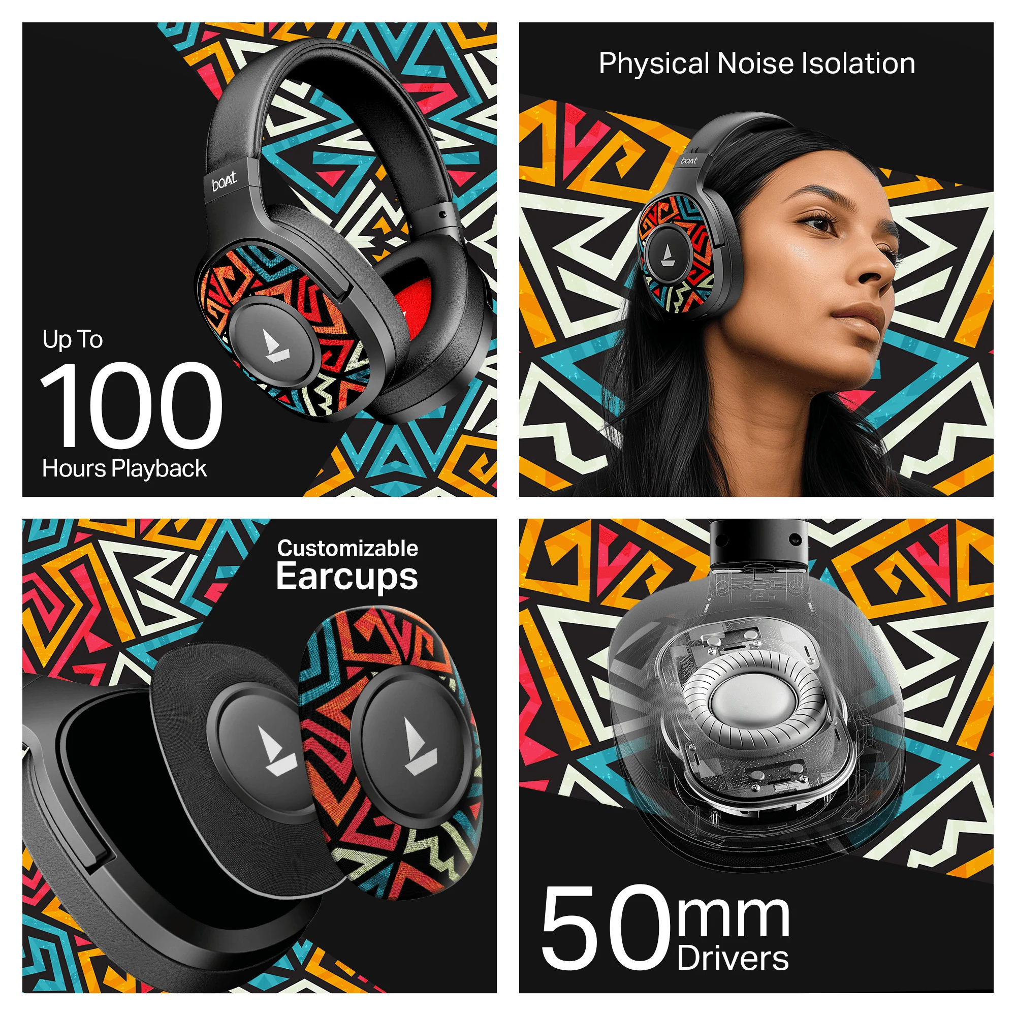 boAt Rockerz Plus 550 | Wireless Headphones with 100H Playback, 50mm Drivers & boAt Signature Sound - Image 10