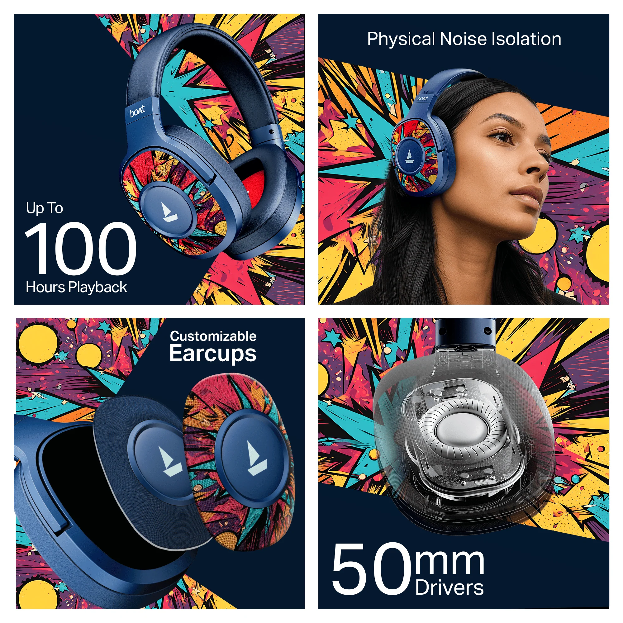 boAt Rockerz Plus 550 | Wireless Headphones with 100H Playback, 50mm Drivers & boAt Signature Sound - Image 16