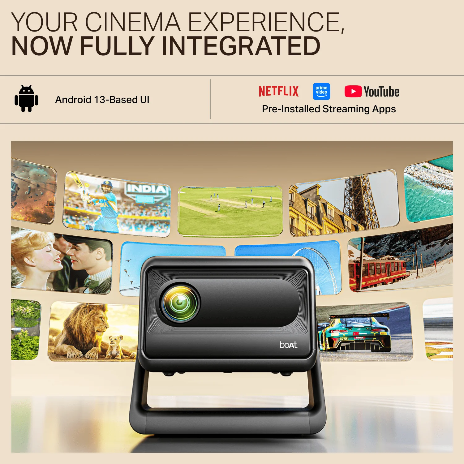 boAt Cinehead E1 | Smart Projector with 1080p Support, Android 13, and Up to 150” Big-Screen Viewing - Image 8